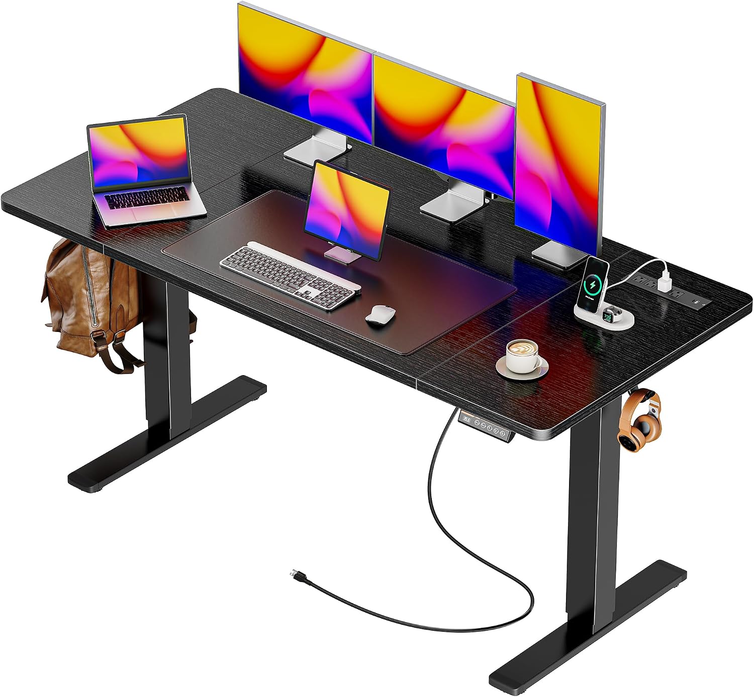 55 x 28 Large Electric Standing Desk, Height Adjustable Computer Desk, 27.6" Deep Desktop, Stand up Gaming Office Desk with 2 Hooks, 3 Preset Heights, for Home Office, Rustic Brown - Image 14