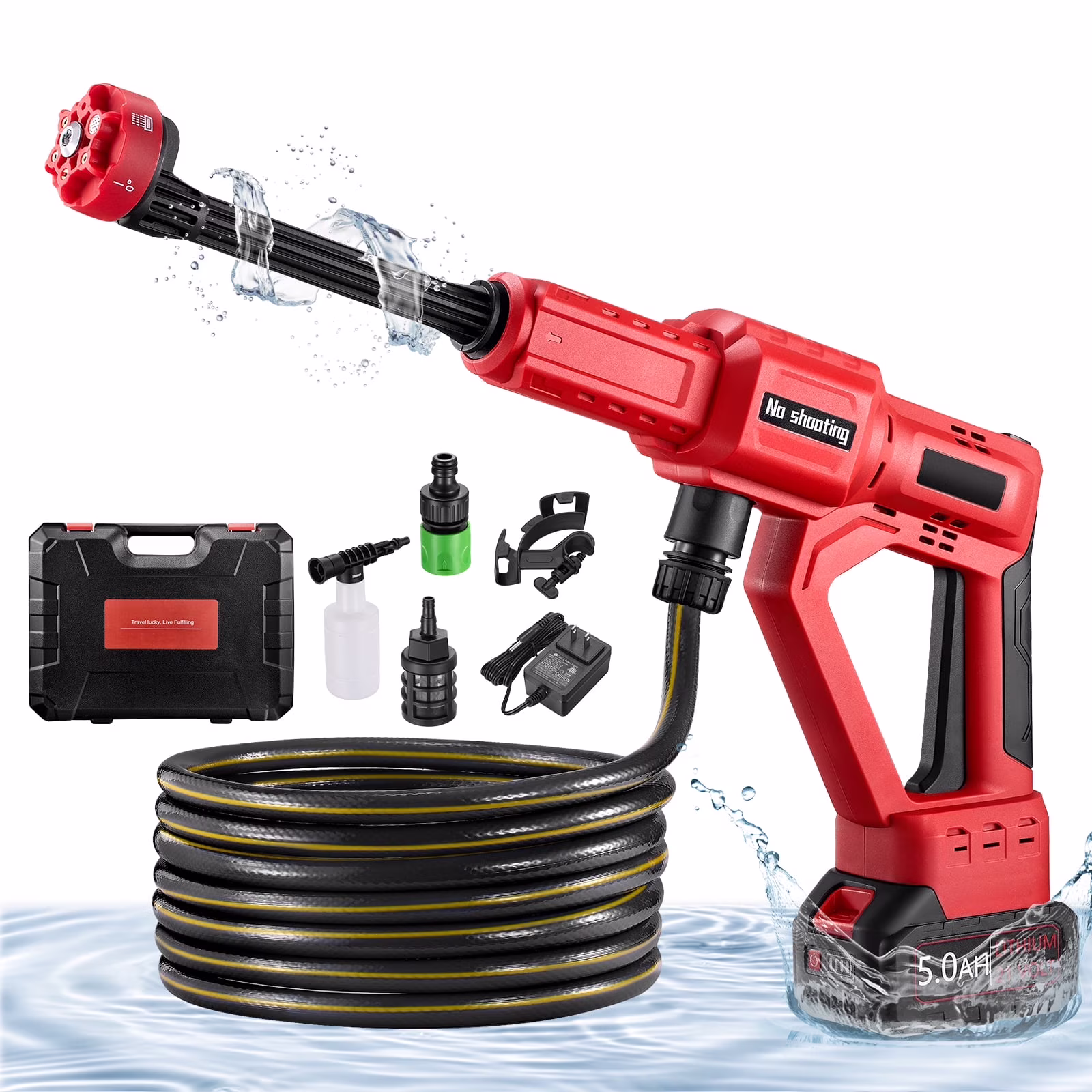 Filluck 1060PSI Cordless Pressure Washer, Portable Handheld High-Pressure Car Washer with 5.0Ah Long-Lasting Battery, 3-Speed Adjustable, 2.8GPM, 6-in-1 Nozzle for Car Cleaning/Garden/Floor