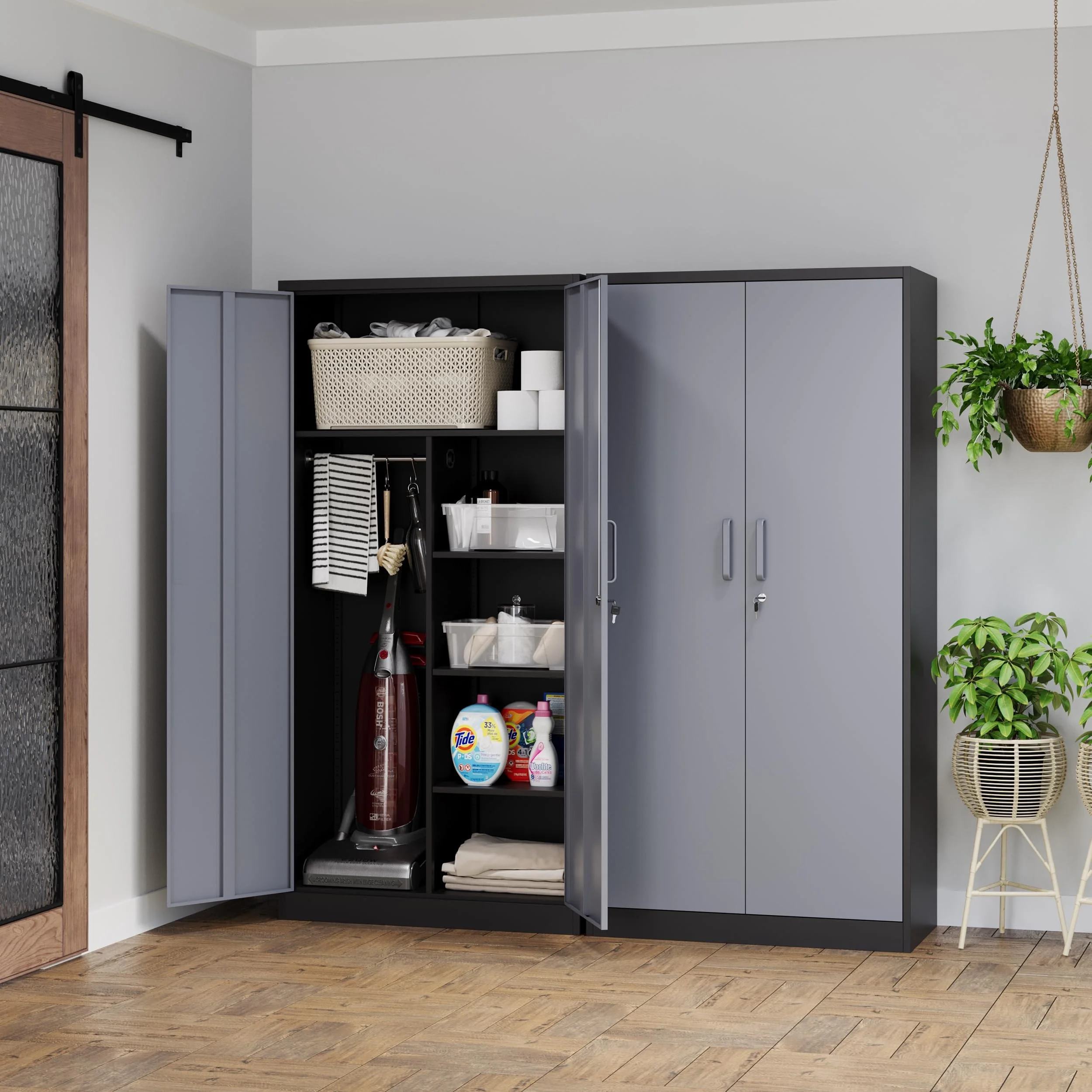 MIIIKO 71" Metal Storage Locker Metal Garage Locker Cabinets with Locking Door and 4 Adjustable Shelves, Steel Classic Storage Cabinet for Home, School, Office, Garage - Image 20