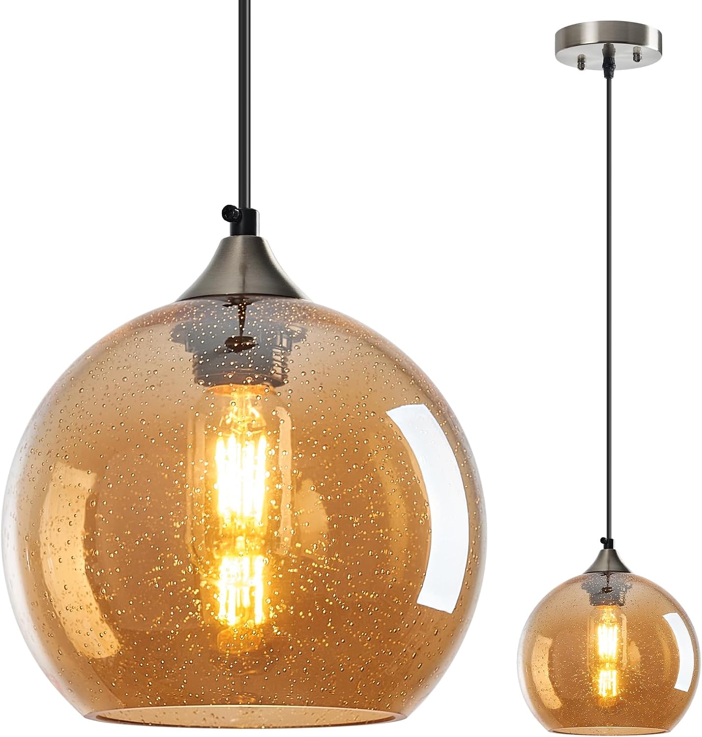 Amber Pendant Lights Kitchen Island 3 Pack, 5.9 in Seeded Glass Globe - Image 33