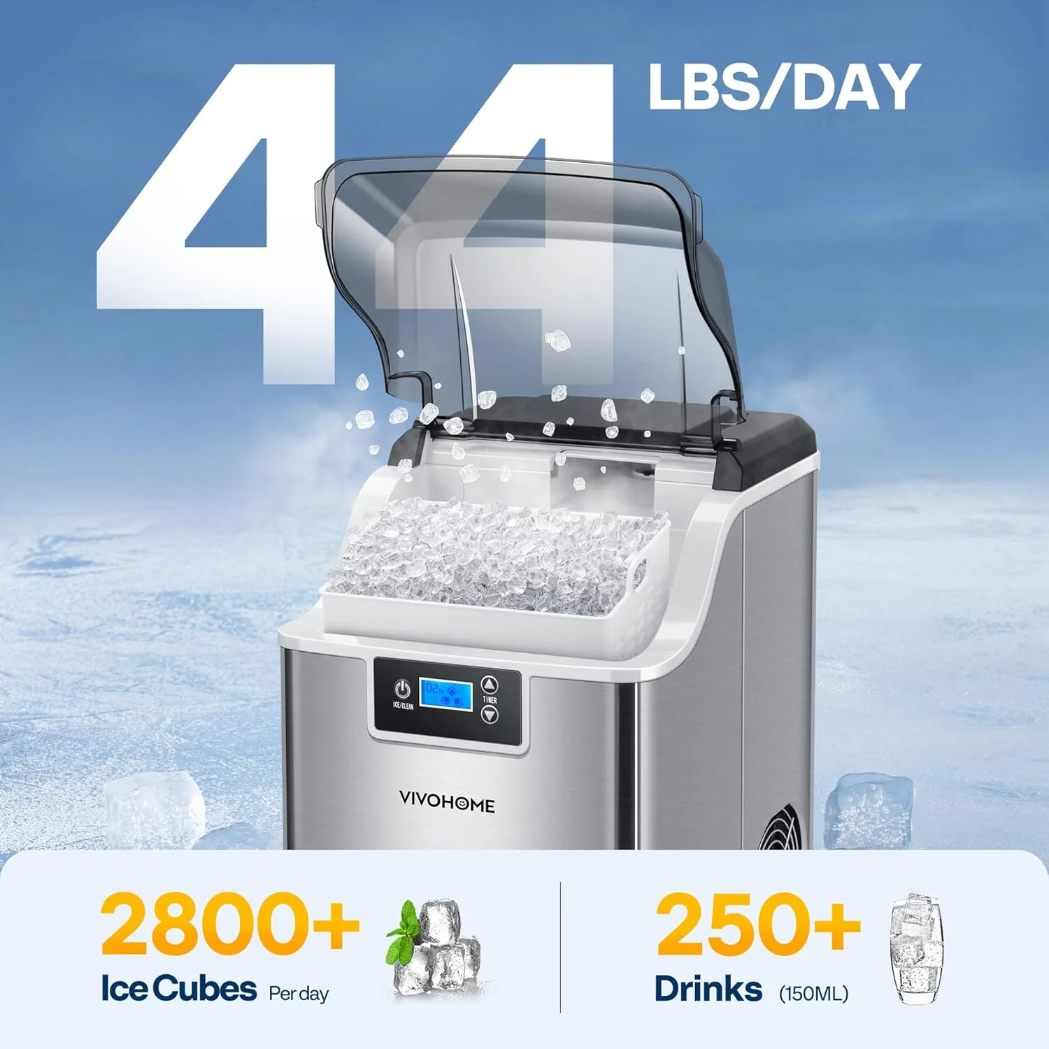 SPECSTAR Nugget Ice Maker Machine, Countertop Ice Maker with Hand Scoop 10 Ice Bags and Self Cleaning Function 44lbs/Day, Silver - Image 4
