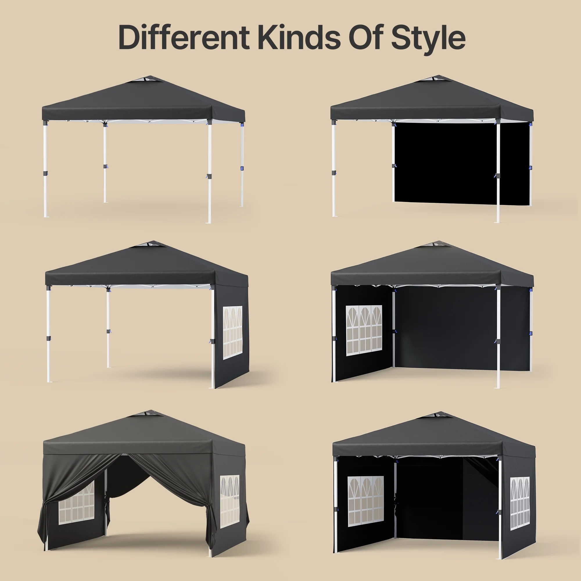 10'x10' Pop-up Canopy Tent with 4 Removable Sidewalls -?Lofka Portable Outdoor Canopy with 4 Sandbags, 8 Stakes & Ropes -?Perfect for Beach, Party, Patio & Yard Events, Black - Image 6