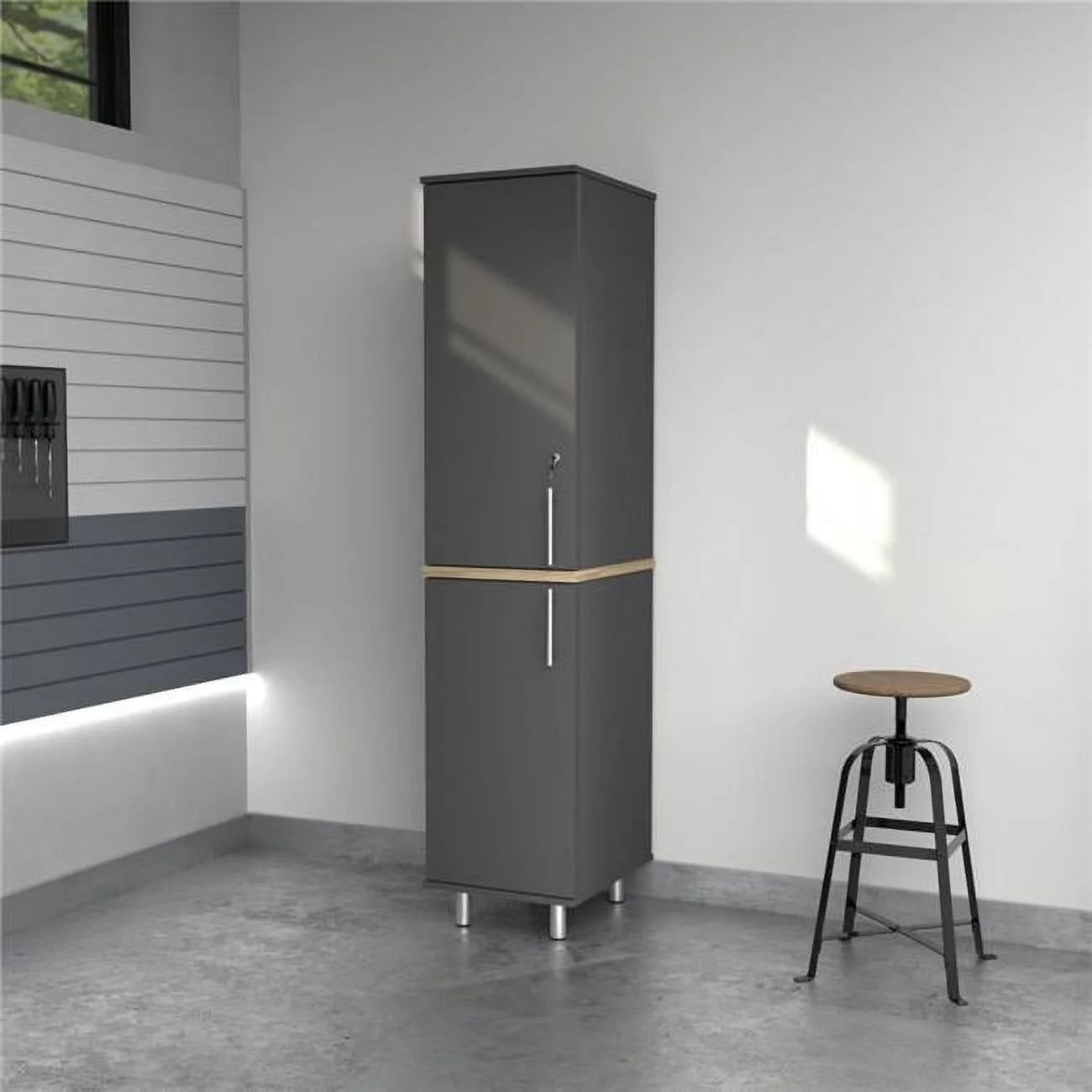 Inval Kratos 70" Engineered Wood Storage Garage Cabinet, Gray/Maple - Image 2