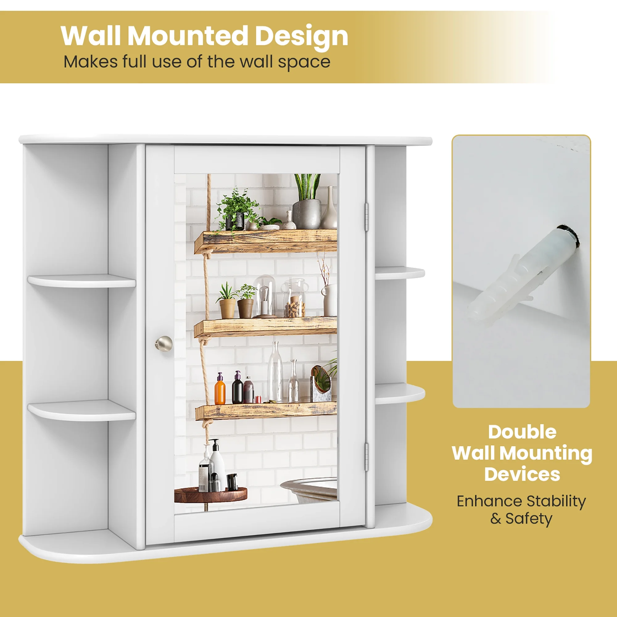 Gymax Bathroom White finish Multipurpose Mount Wall Surface Storage Cabinet Mirror - Image 9