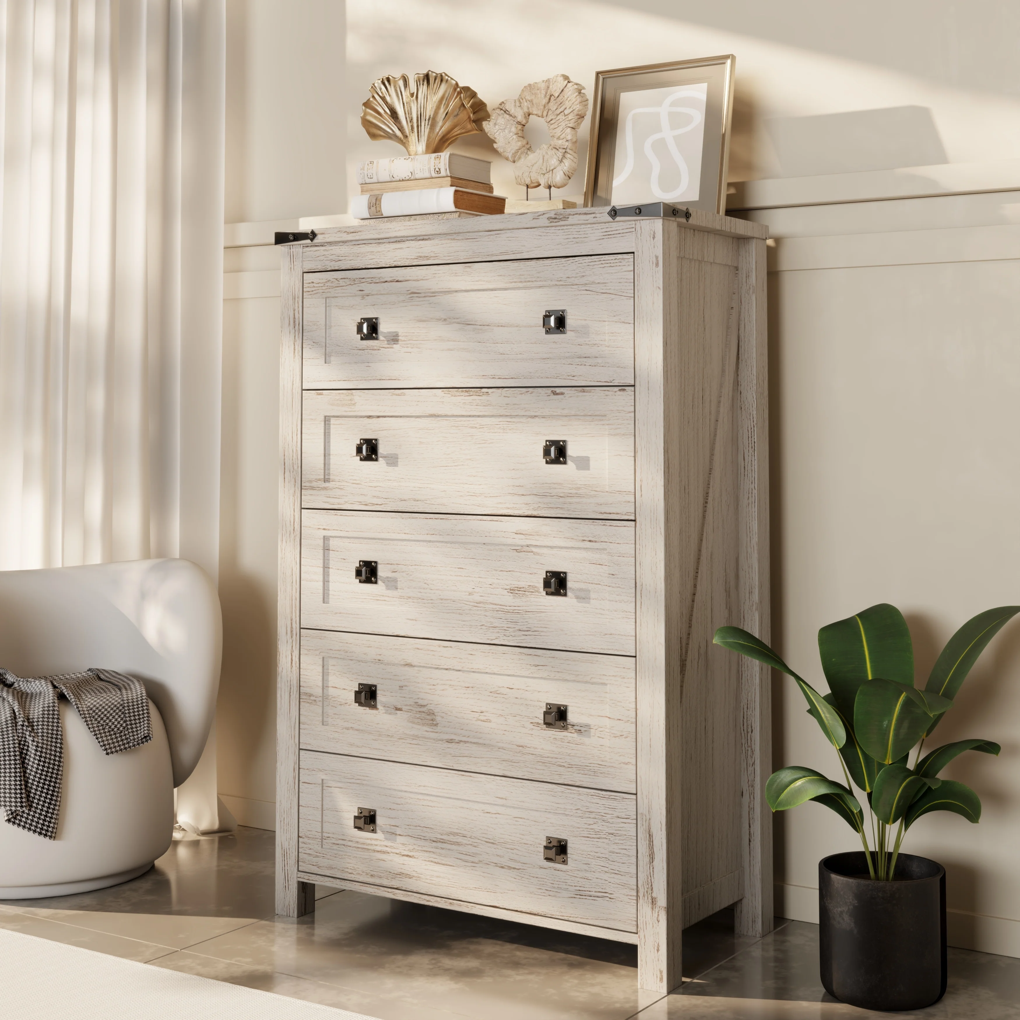 48 Inch Tall Farmhouse Wood Dresser, 5 Drawer Chest of Drawers for Bedroom - Image 7