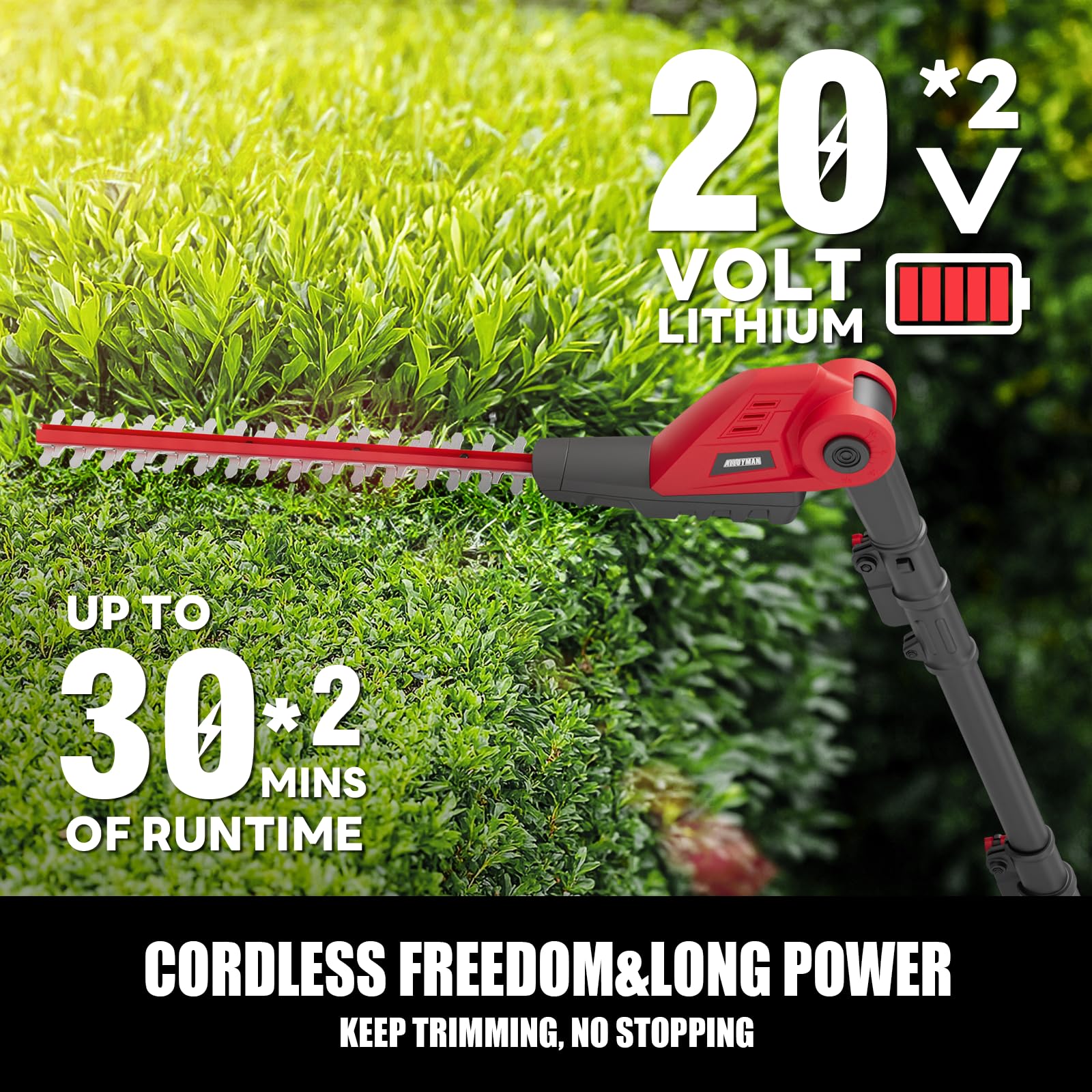 20V MAX Cordless Pole Hedge Trimmer, 2 x 2.0Ah Batteries and Charger Included - Image 15