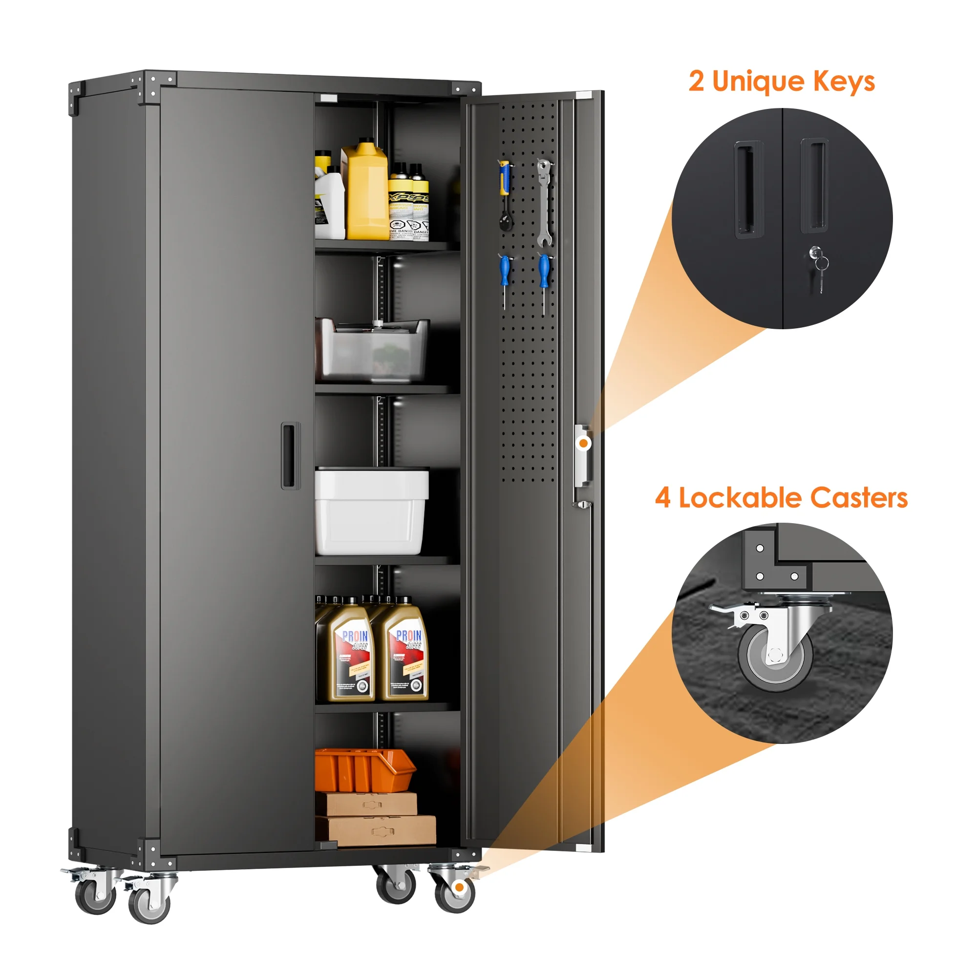 Aobabo Metal Storage Cabinet with Lock,Garage Storage Cabinet with Wheels,72In Steel Storage Cabinet for Garage Home Storage, Black Required-Assembly - Image 197