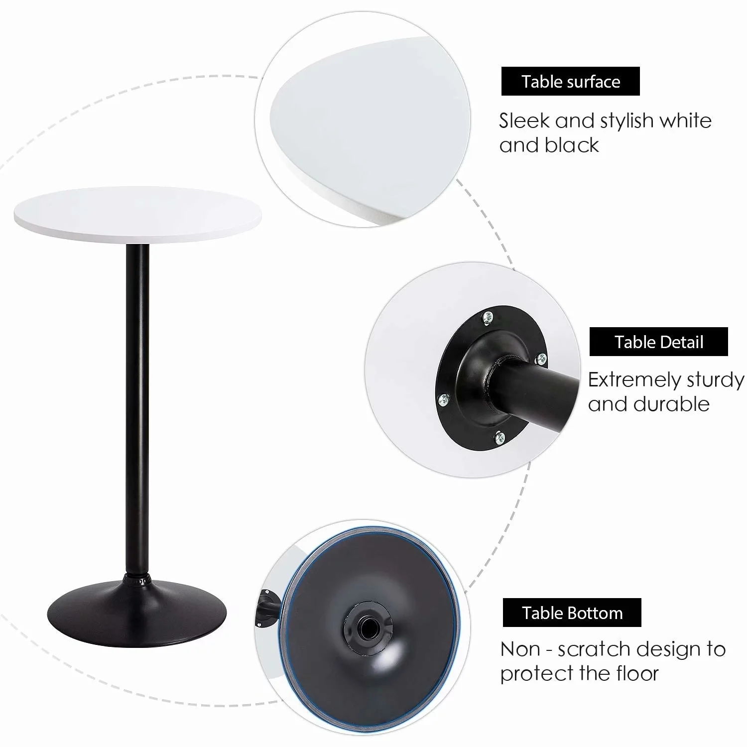 Round Bistro Pub Table, Bar Height Cocktail Table with Metal Base and MDF Top, 23.8 Inch - Image 9