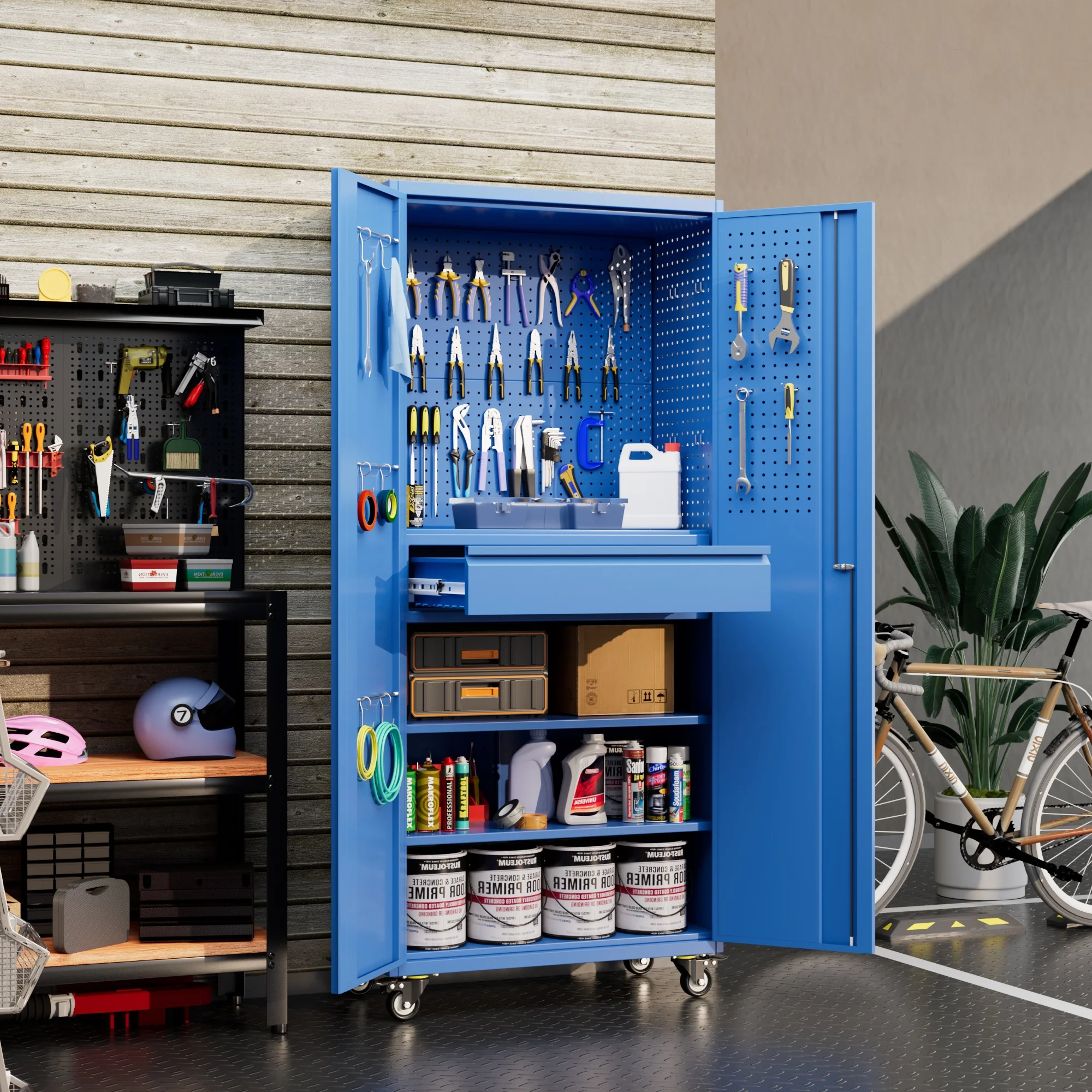 Aobabo Metal Storage Cabinet with Lock,Garage Storage Cabinet with Wheels,72In Steel Storage Cabinet for Garage Home Storage, Black Required-Assembly - Image 160