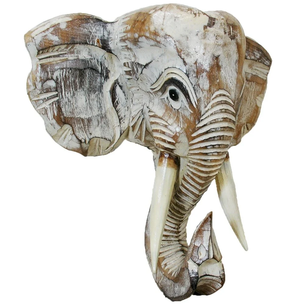 Wooden Elephant Head Wall Decor, Decorative Animal Sculpture Wall Art for Living Room, Bedroom and Home Decoration