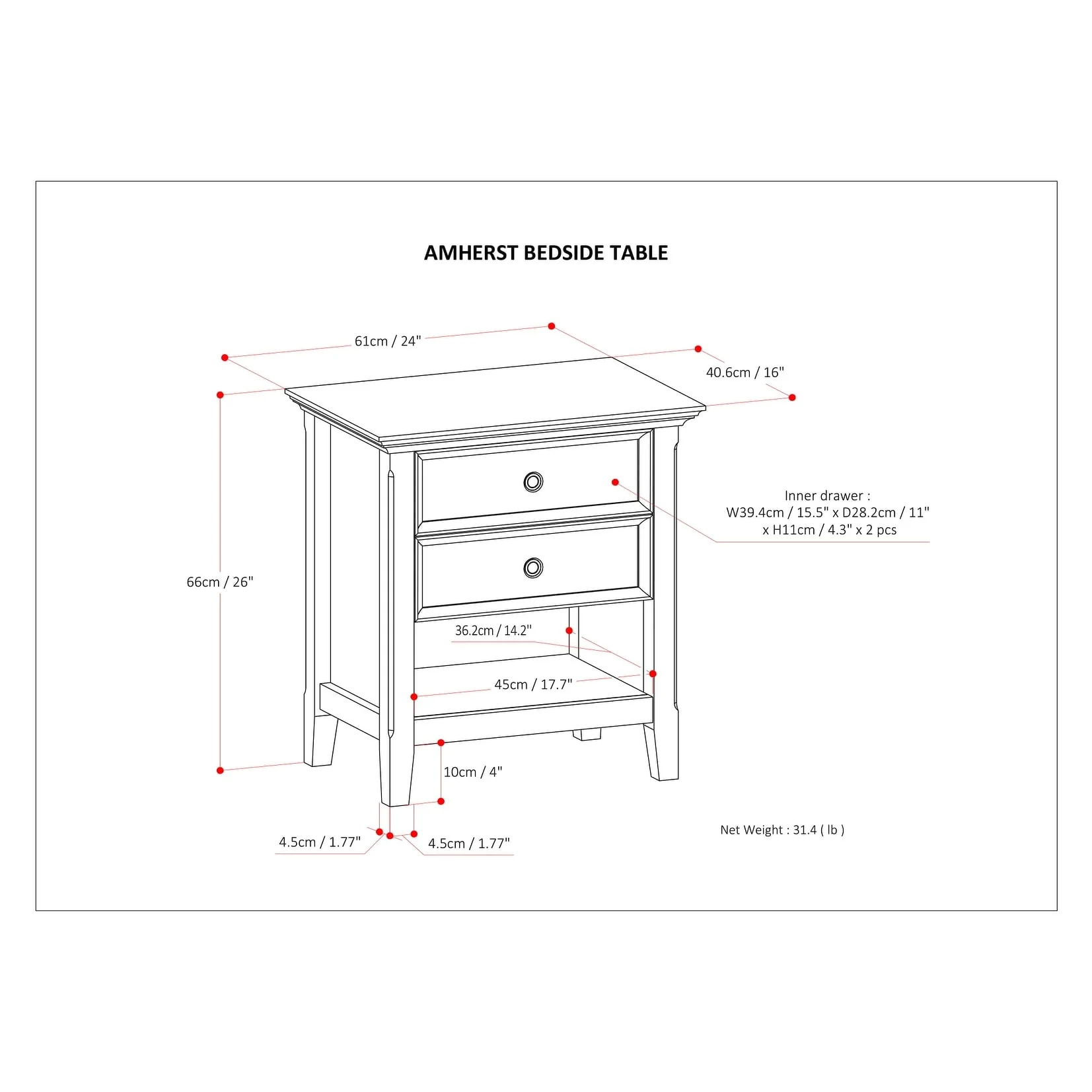 24 Inch Wide Solid Wood Nightstand, Bedside Table and Bedroom End Table - Image 59