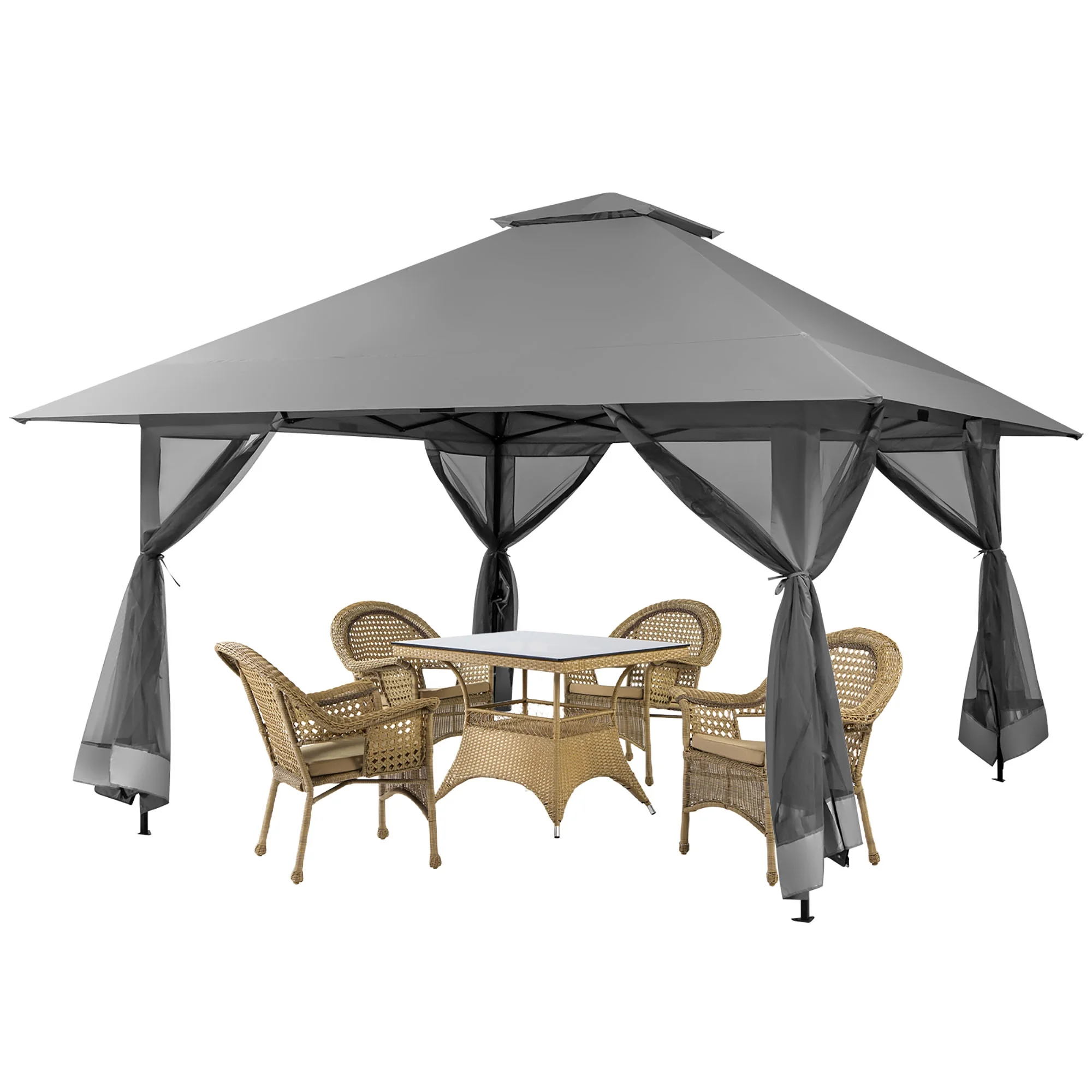 Costway 13x13ft Pop-up Instant Canopy Tent Mesh Sidewall UV50+ Adjust Outdoor Patio Khaki - Image 20