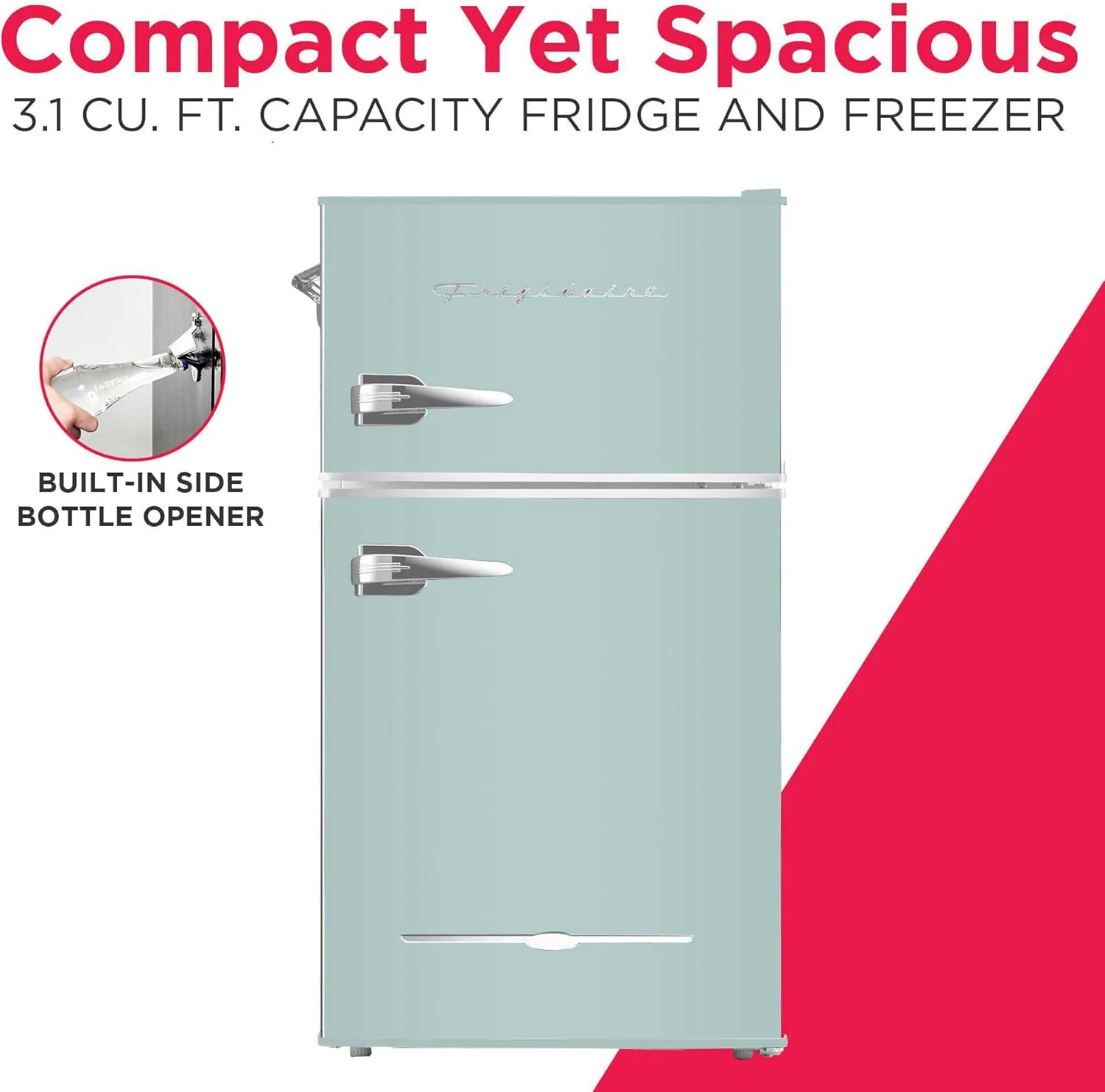 Retro Mini Fridge with Freezer& Side Bottle Opener-Small 2 Door Refrigerator for Office Bar or College Dorm Room-3.1 Cu Ft 19 "D x 20.5" W x 33.5" H - Image 5