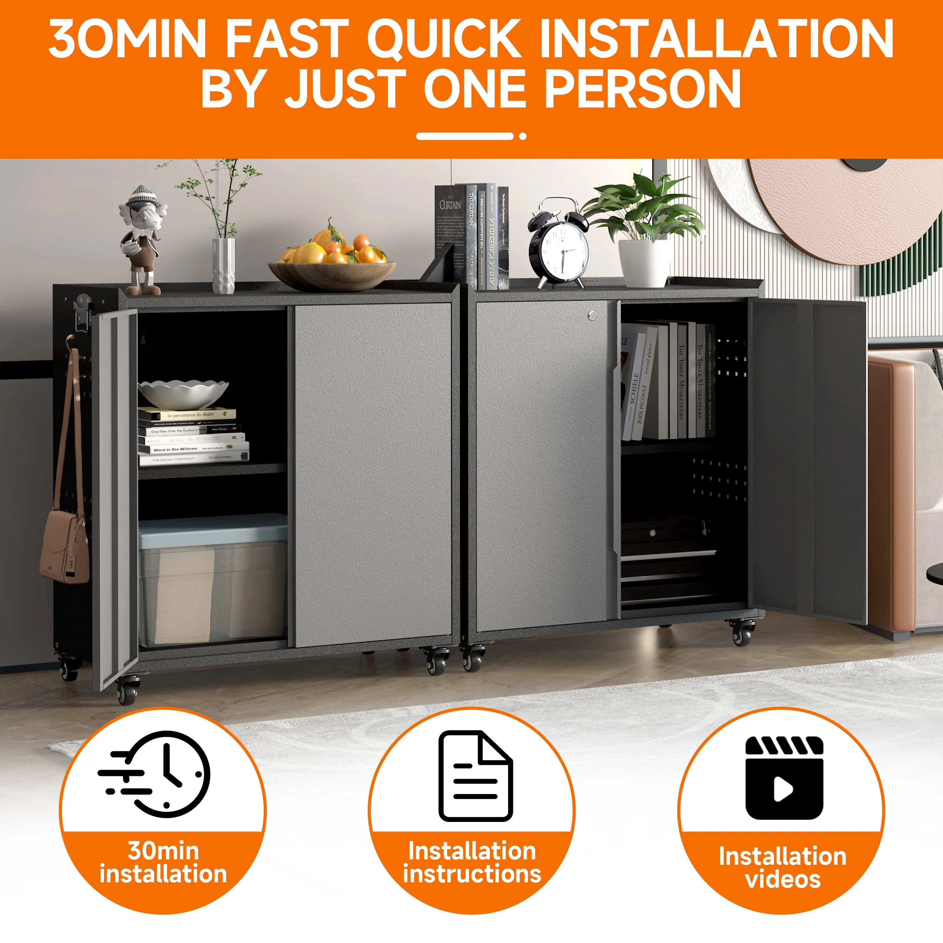 Metal Storage Cabinet with Wheels,Tool Storage Cabinet with Doors and Shelves Adjustable,Heavy Duty Garage Storage Cabinet,Steel Locking Storage Cabinet for Garage/Warehouse/Office/School/Home-Black - Image 18