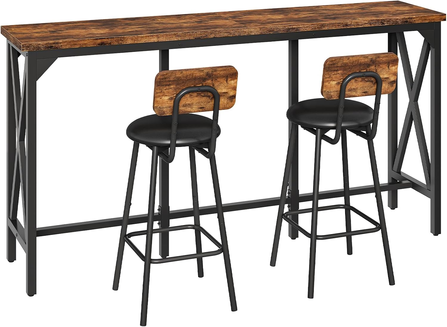 Bar Table and Chairs Set, Counter Height Table and Chairs with X-Shaped Supports, 1 Pub Table and 2 Chairs, for Dining Room, Living Room, Home Bar, Rustic Brown and Black - Image 8