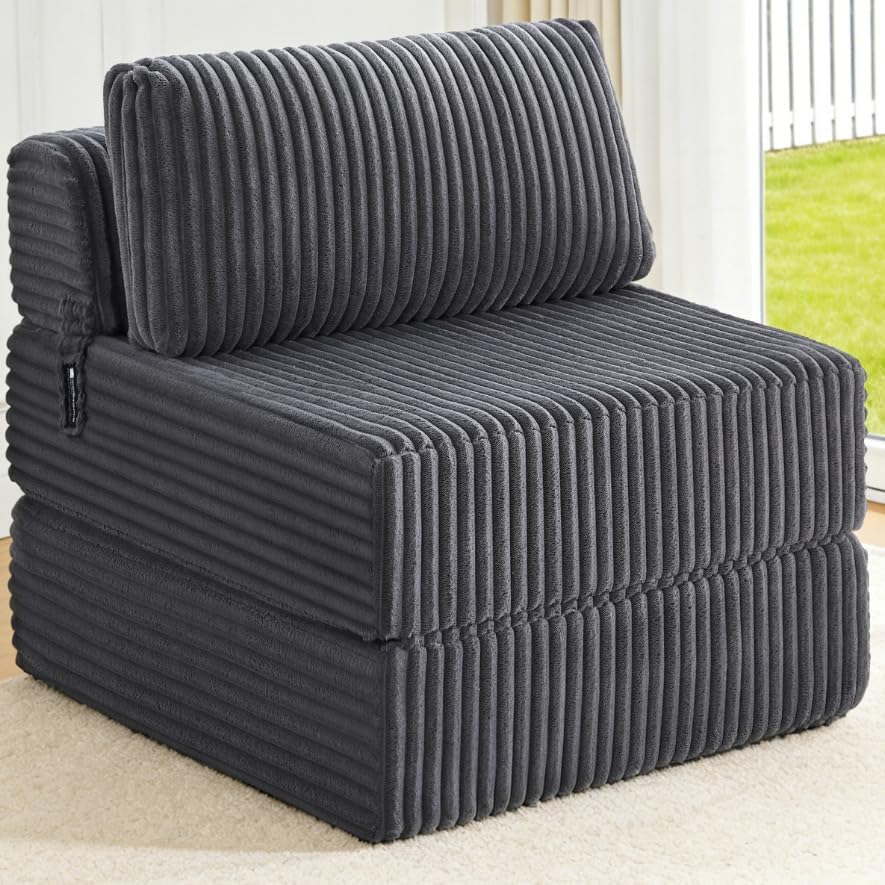 Folding Sofa Bed Convertible 4 in 1 Sleeper Chair Gray Single - Image 14