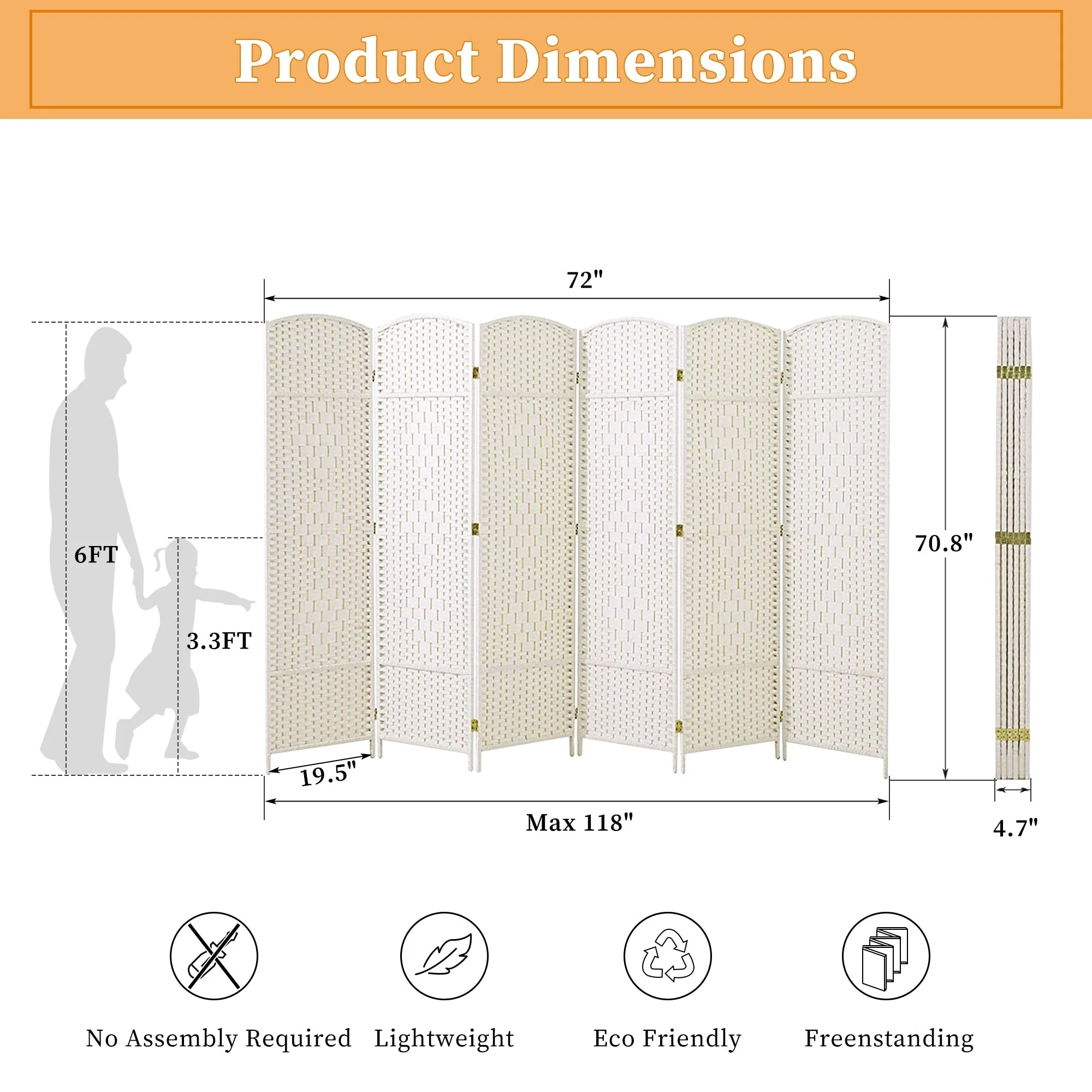 6 FT Tall Woven Fiber Room Divider, Freestanding Folding Privacy Screen - Image 43