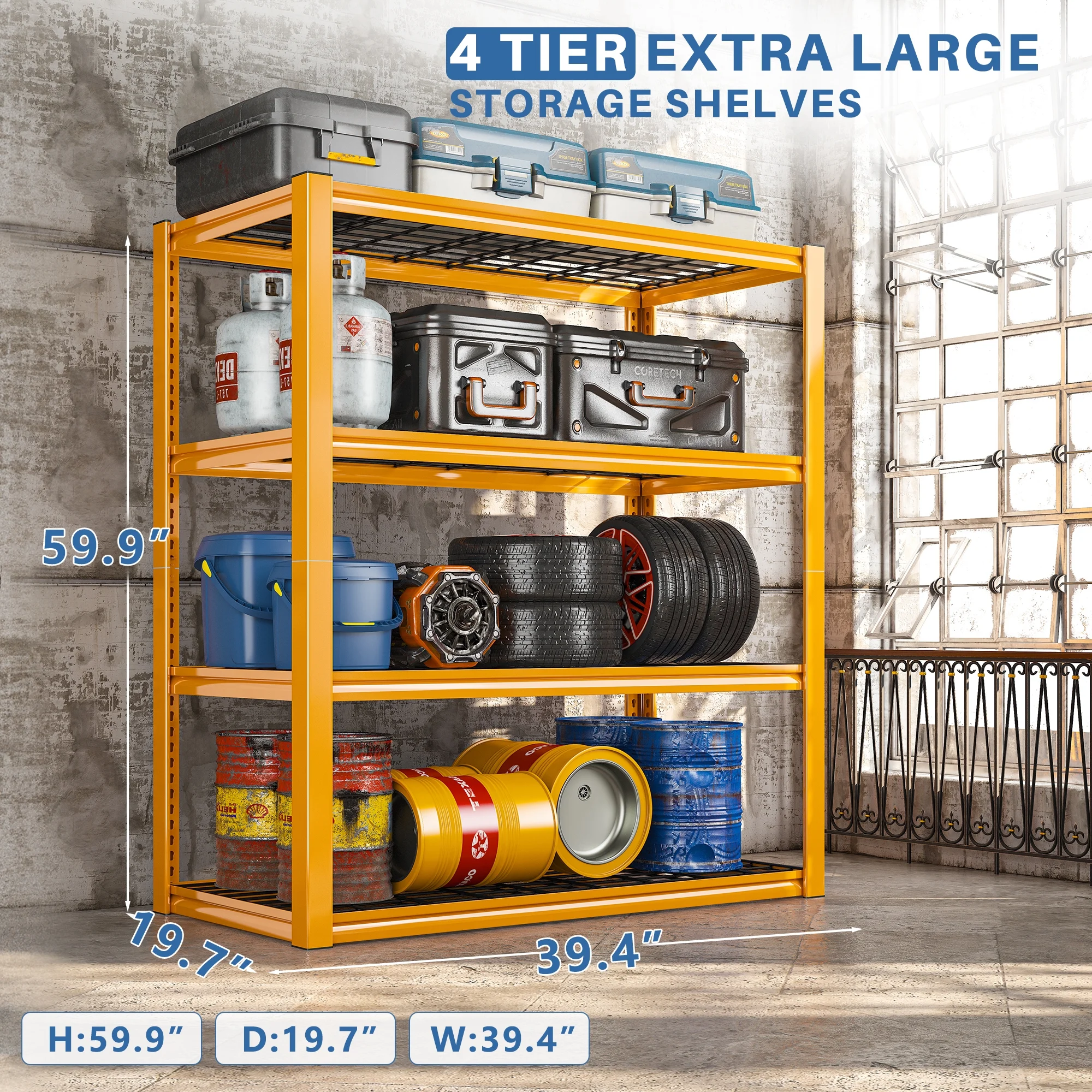 REIBII 2200LBS Garage Shelving Units Heavy Duty Adjustable Metal Shelving 4 Tier Storage Shelves,39.4" W x 19.7" D x 59.9H - Image 14