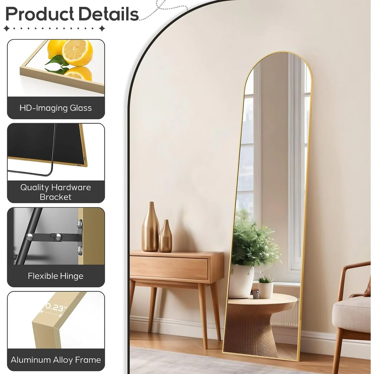 Full Length Mirror with Stand, Aluminum Alloy Frame Full Body Floor Mirror for Bedroom and Cloakroom - Image 16