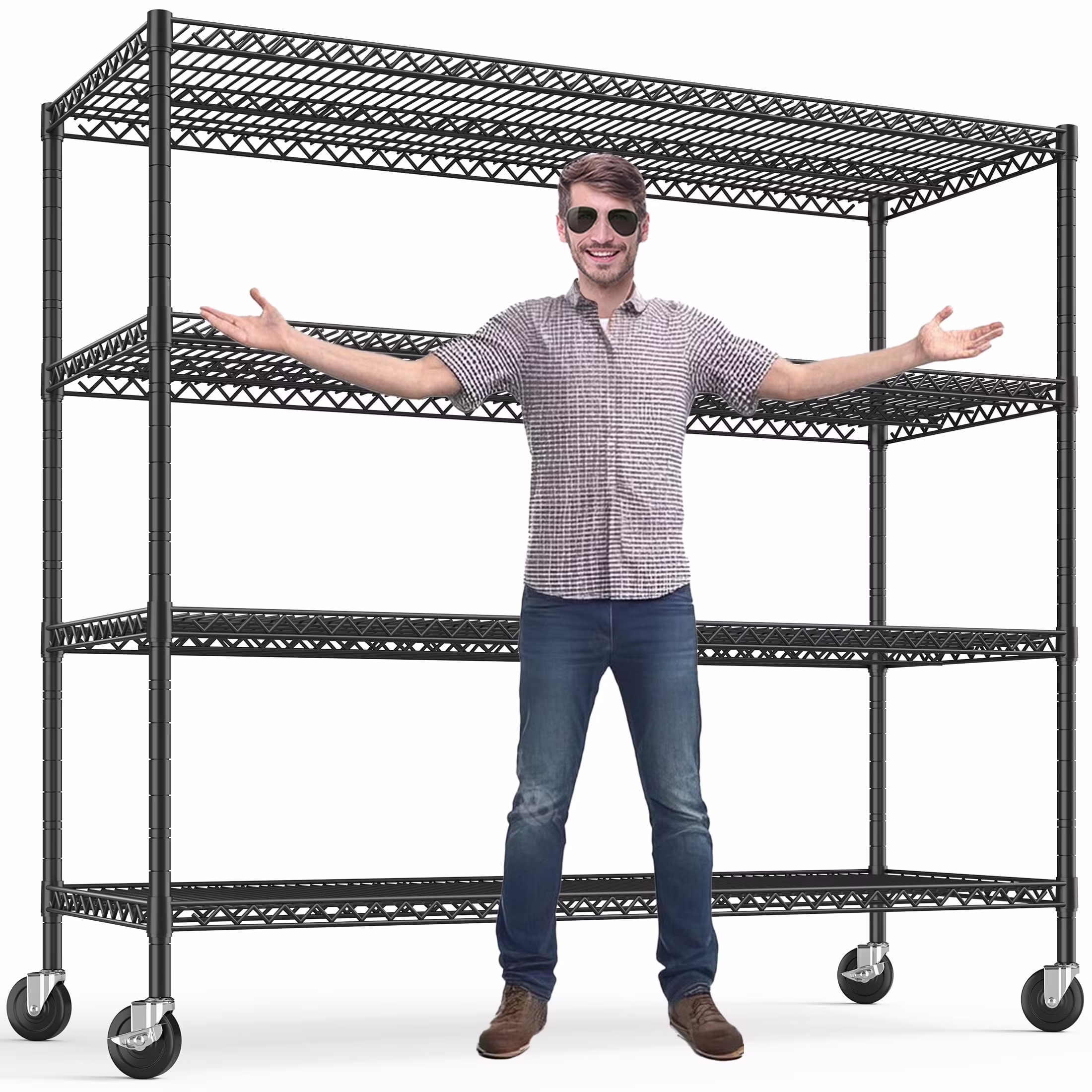 REIBII 85.7"H Storage Shelving Rack 5 Tier Wire Shelves with Wheels 3000Lbs Adjustable Garage Shelving Unit for Kitchen Pantry,55.2"W x 24.2"D - Image 3