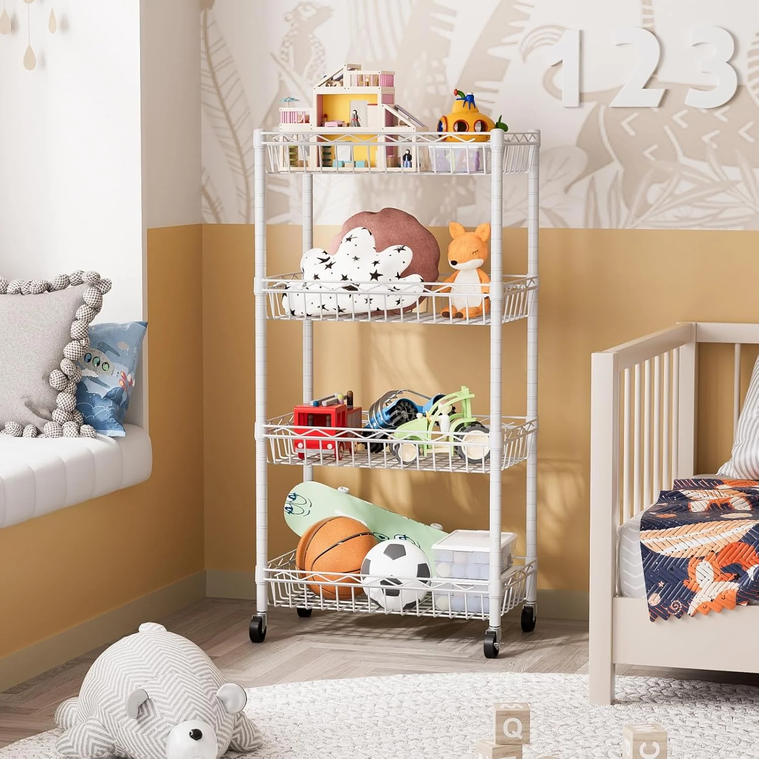 6 Tier Wire Shelving Unit with Wheels Baskets Storage Rack Corner Shelves Adjustable Shelf Closet Bathroom Organizers Metal Pantry Kitchen Garage Laundry Room 13.5" D x 13.5" W x 63" H Silver - Image 24