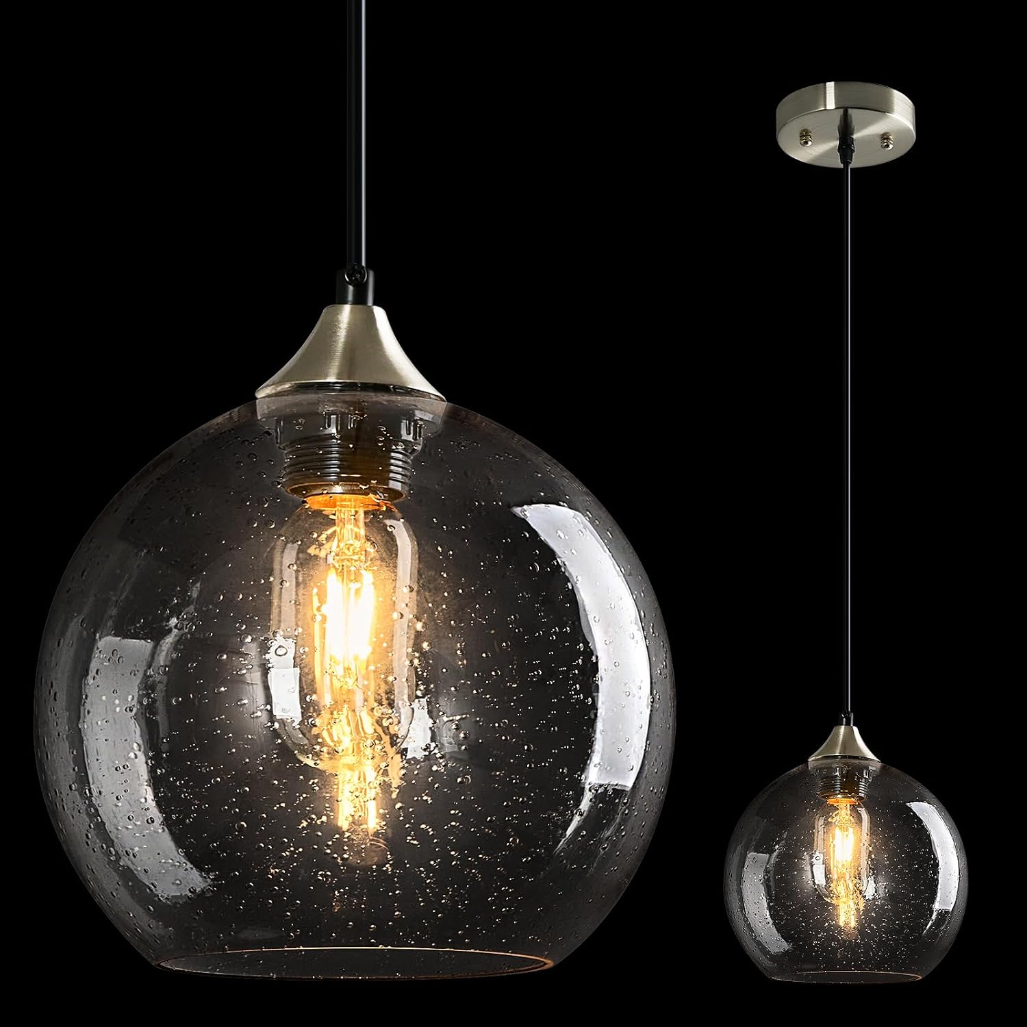 Amber Pendant Lights Kitchen Island 3 Pack, 5.9 in Seeded Glass Globe - Image 38
