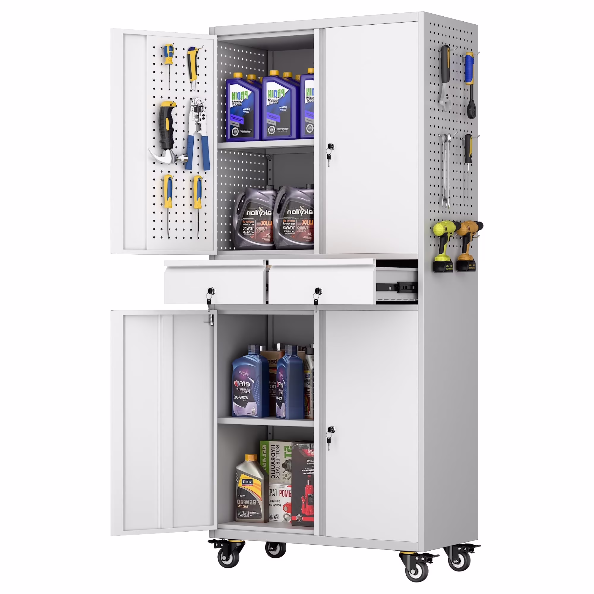 SUPEER 71" Metal Storage Cabinets with Wheels and Pegboards, Industrial Cabinet with 2 Drawers and 2 Adjustable Shelves,, Assembly Required - Image 5