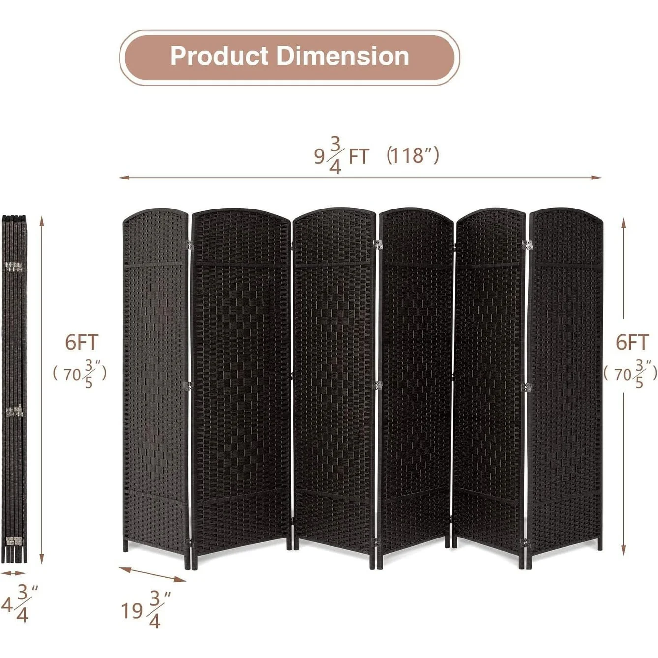 6 FT Tall Woven Fiber Room Divider, Freestanding Folding Privacy Screen - Image 42