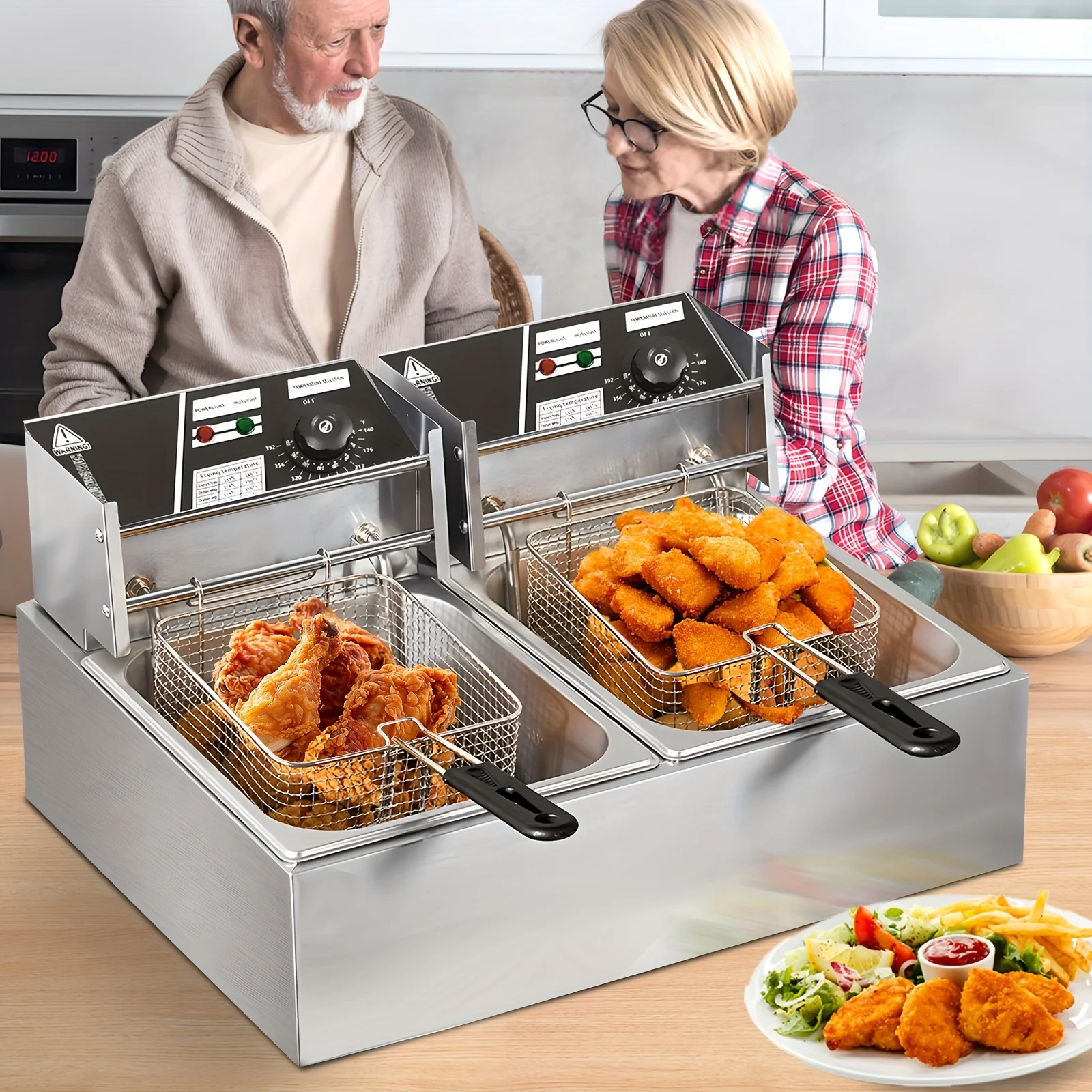 12L Stainless Steel Commercial Electric Deep Fryer - Large Capacity Countertop Fryer with Removable Tank and Lid for Easy Cleaning - Perfect for Restaurants, Cafes, and Home Use - Image 2
