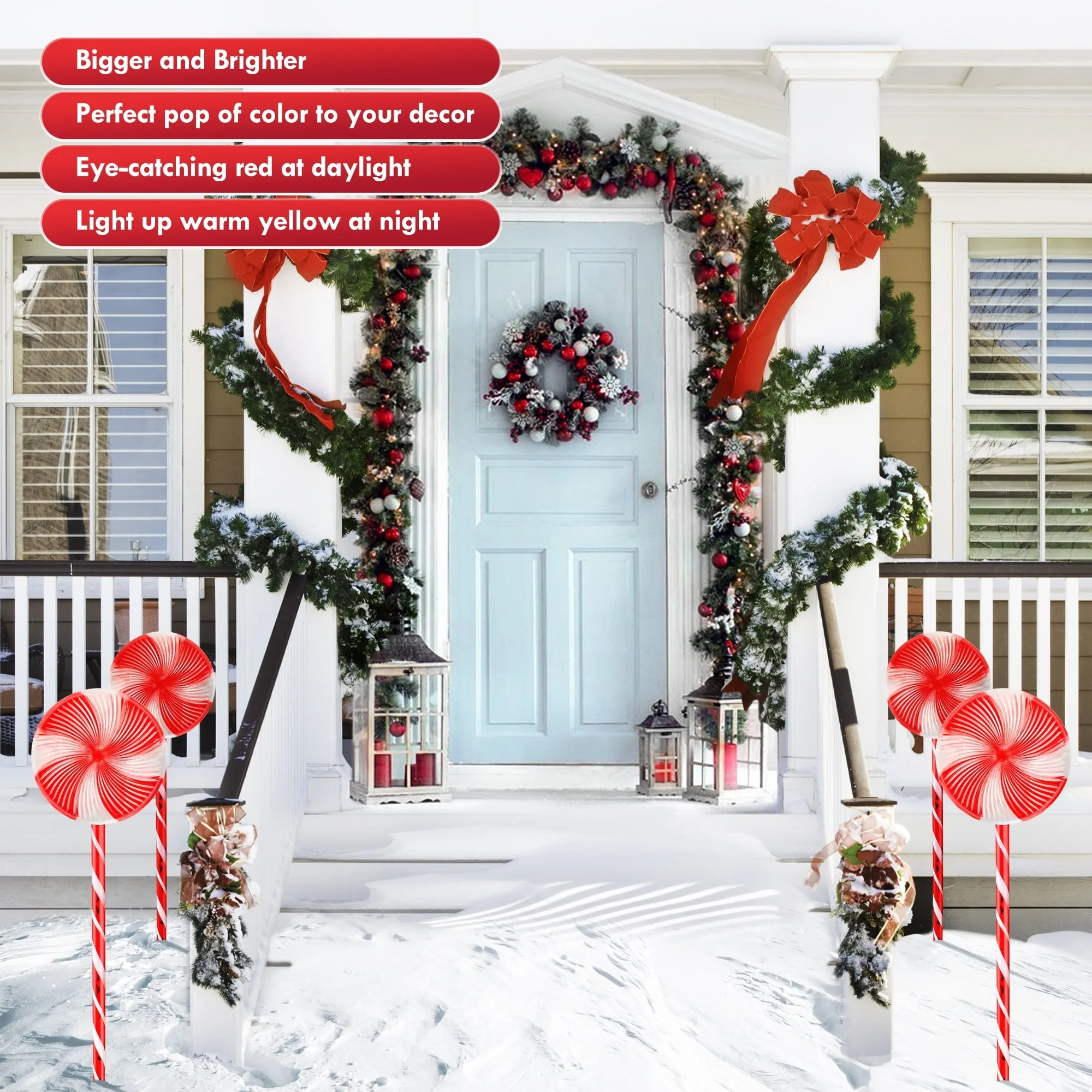 Set of 3 28inch Christmas Pathway Light Lollipop 8 Lighting Modes Flickering Candy Marker Waterproof Outdoor Christmas Decor Light - Image 5
