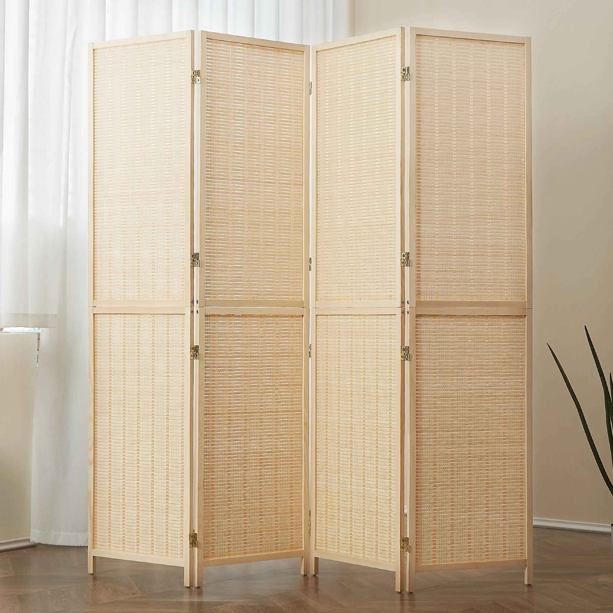4-Panel Bamboo Folding Partition Screen 6FT Detachable Room Divider - Image 3