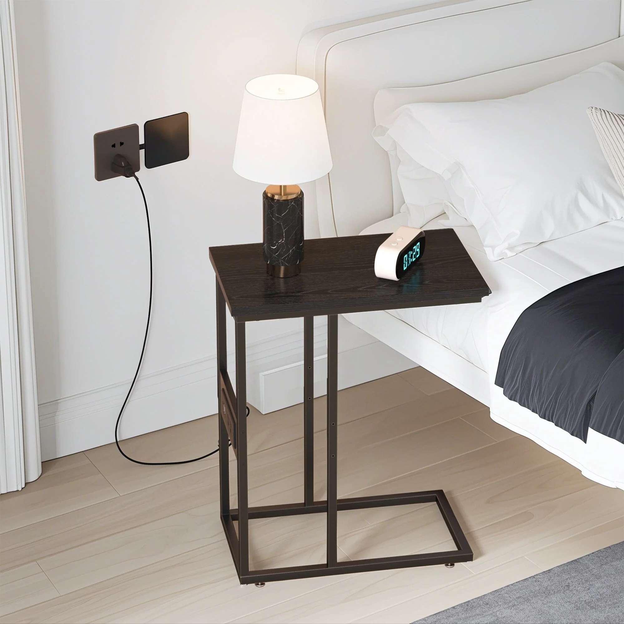 Set of 2 C-Shaped Sofa Side Tables, Small End Tables for Living Room, Bedside and TV Tray - Image 15