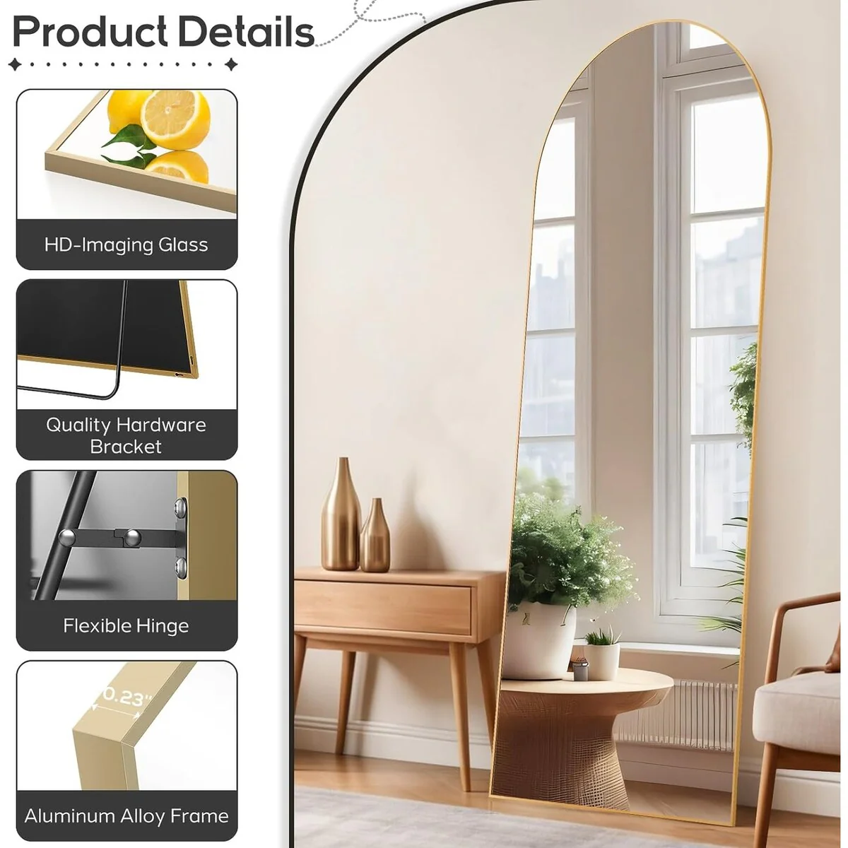 Full Length Mirror with Stand, Aluminum Alloy Frame Full Body Floor Mirror for Bedroom and Cloakroom - Image 9