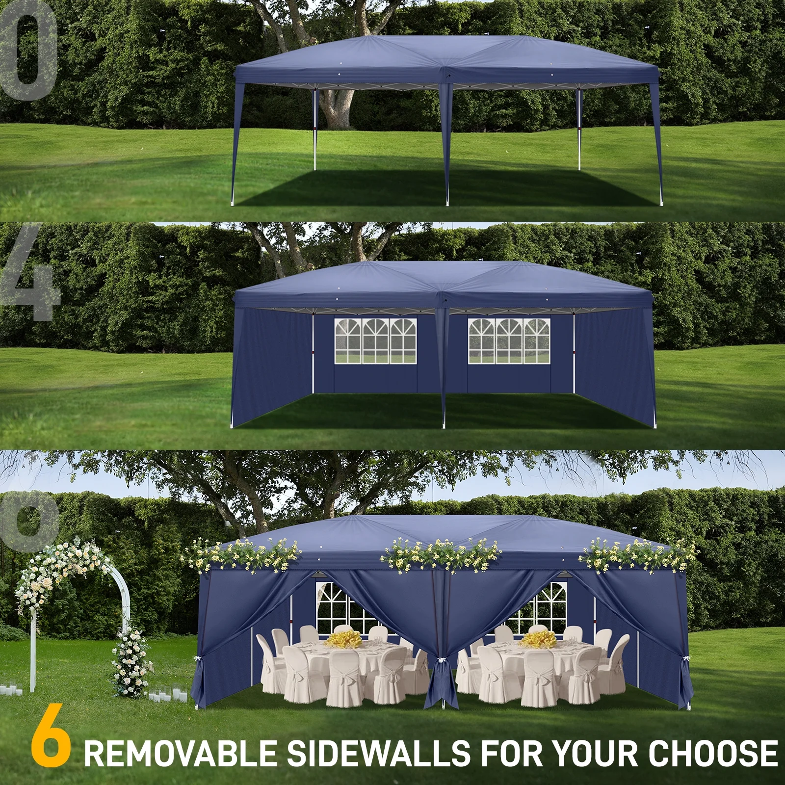 UBesGoo Ez Pop Up Patio Canopy Tent Gazebo Outdoor Party with 6 Sidewalls 10 x 20 ft Blue - Image 2