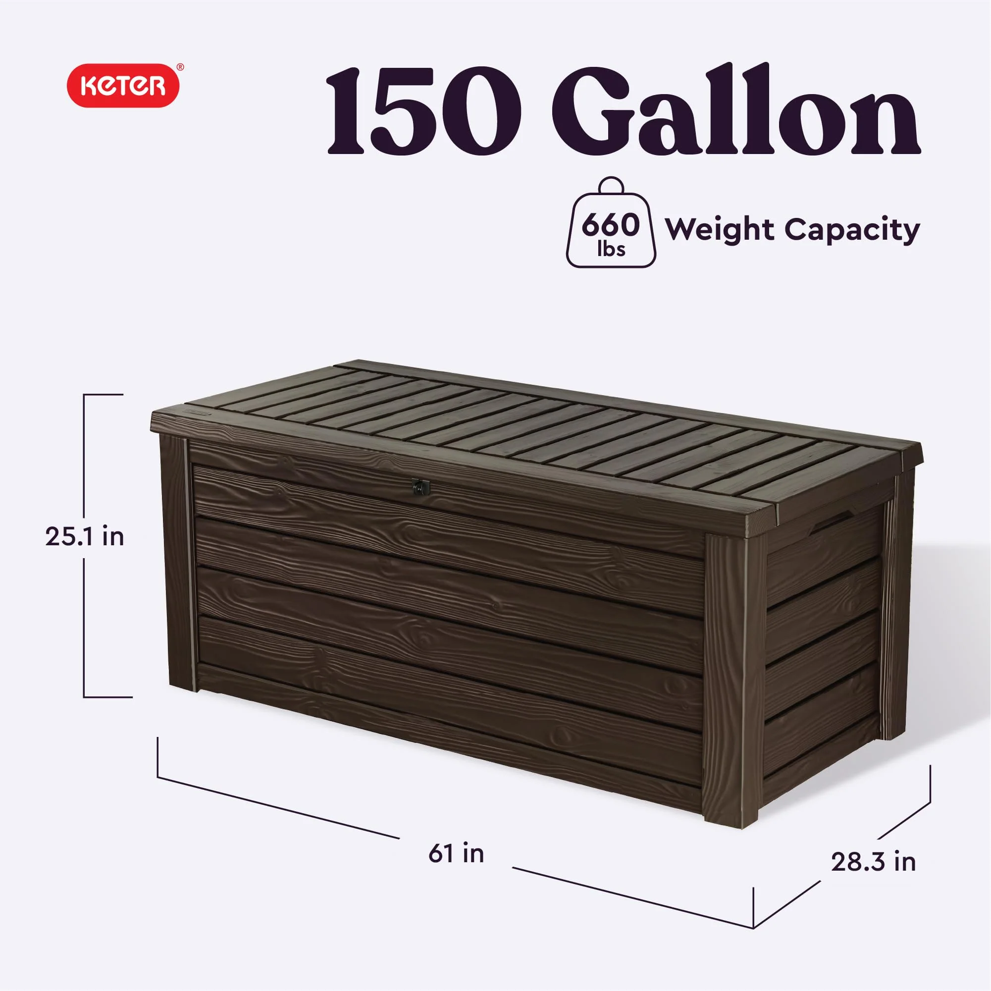 150 Gallon Outdoor Deck Box with Bench Seat, Large Storage Container for Patio, Garden, Yard and Pool Area - Image 2