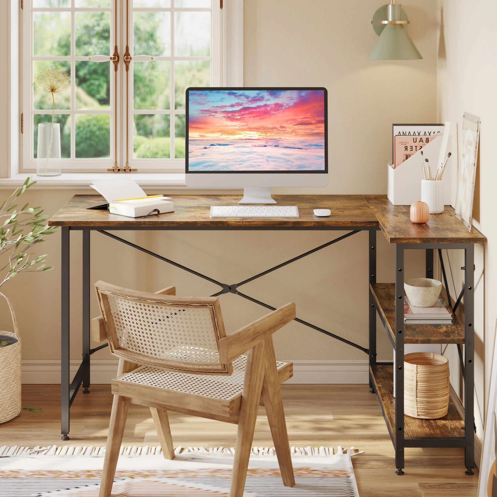 Small L Shaped Computer Desk with Storage Shelves, Compact Corner Workstation for Home Office and Study - Image 21