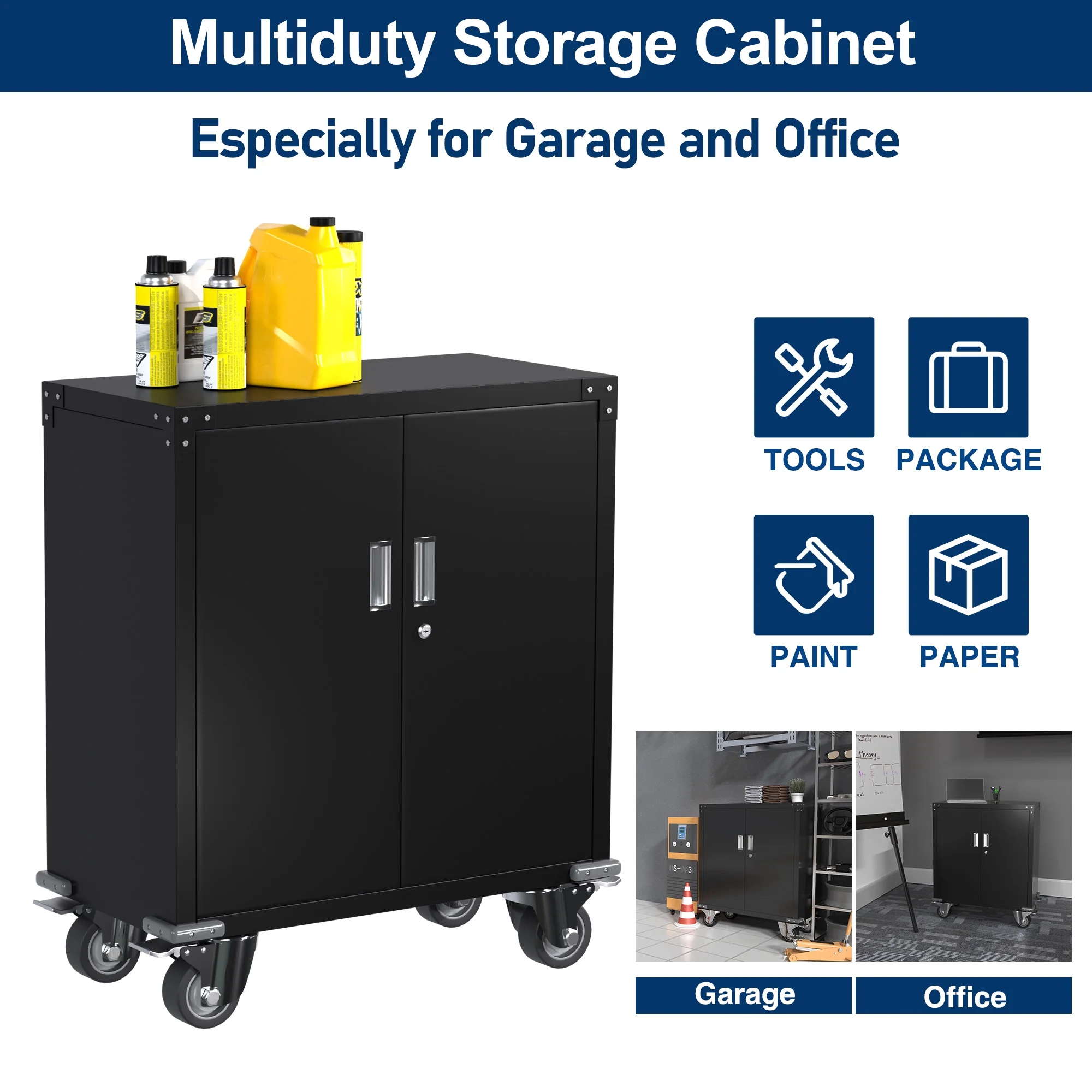 Aobabo Metal Storage Cabinet with Lock,Garage Storage Cabinet with Wheels,72In Steel Storage Cabinet for Garage Home Storage, Black Required-Assembly - Image 65