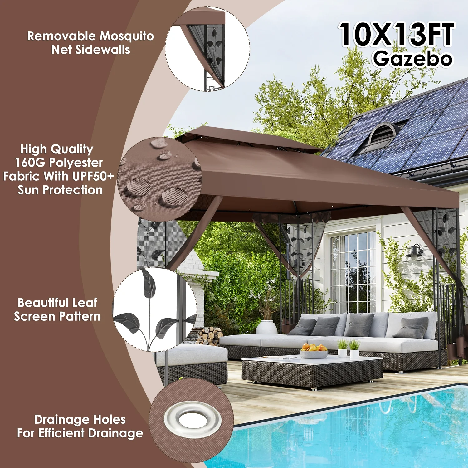 SANOPY 10'x13.3' Metal Patio Gazebo, Outdoor Gazebo Canopy Tent for Backyard with Mesh Curtains, Gazebos Shelter with Display Shelves, Steel Frame, Patio Covers for Tailgate - Image 4