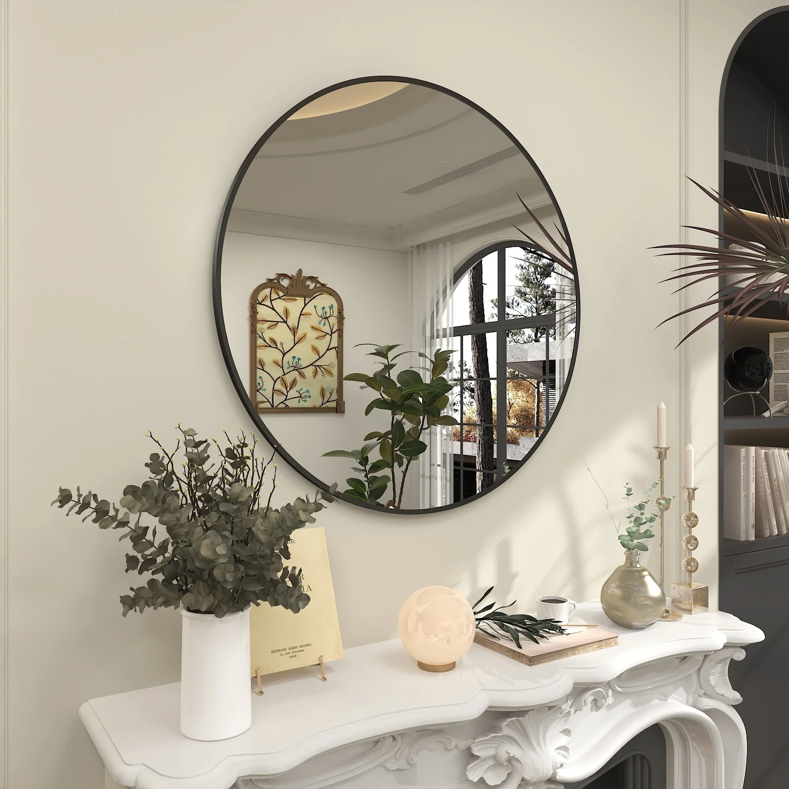 Round Metal Black Frame Bathroom Vanity Mirror, Wall Mounted Decorative Mirror - Image 6
