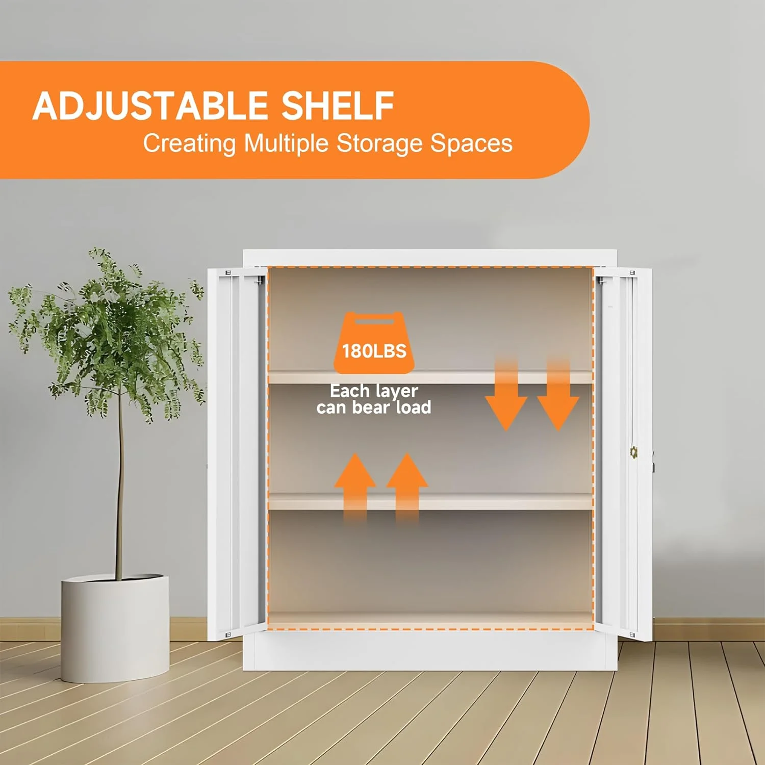 Metal Storage Cabinet, Garage Storage Cabinet with Doors and 2 Adjustable Shelves, 36" White Metal Cabinet, Locking Cabinet for Home,Garage,Office,School - Image 7