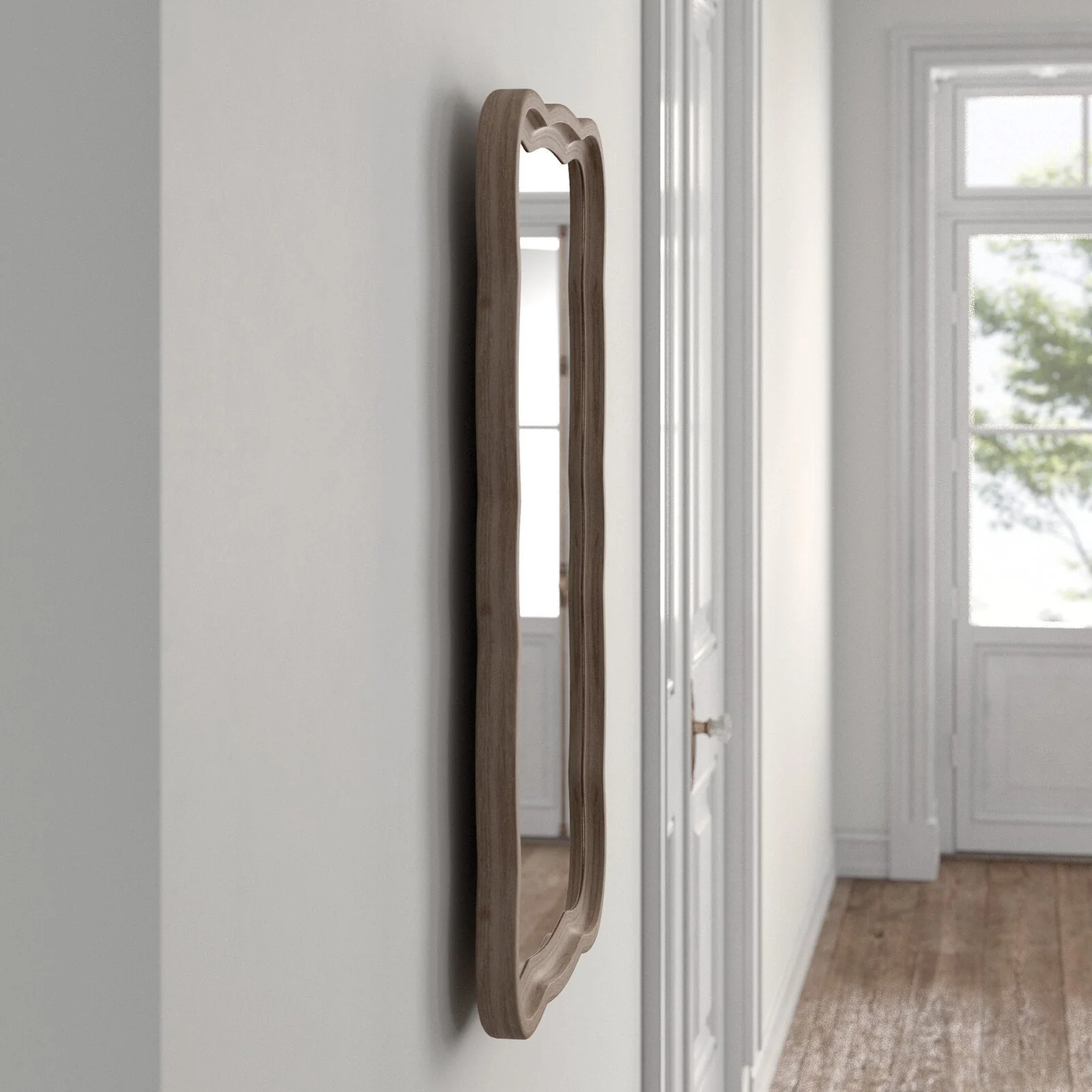 Curved Scallop Wood Frame Accent Mirror, Modern Decorative Wall Mirror for Living Room, Bedroom and Entryway - Image 10