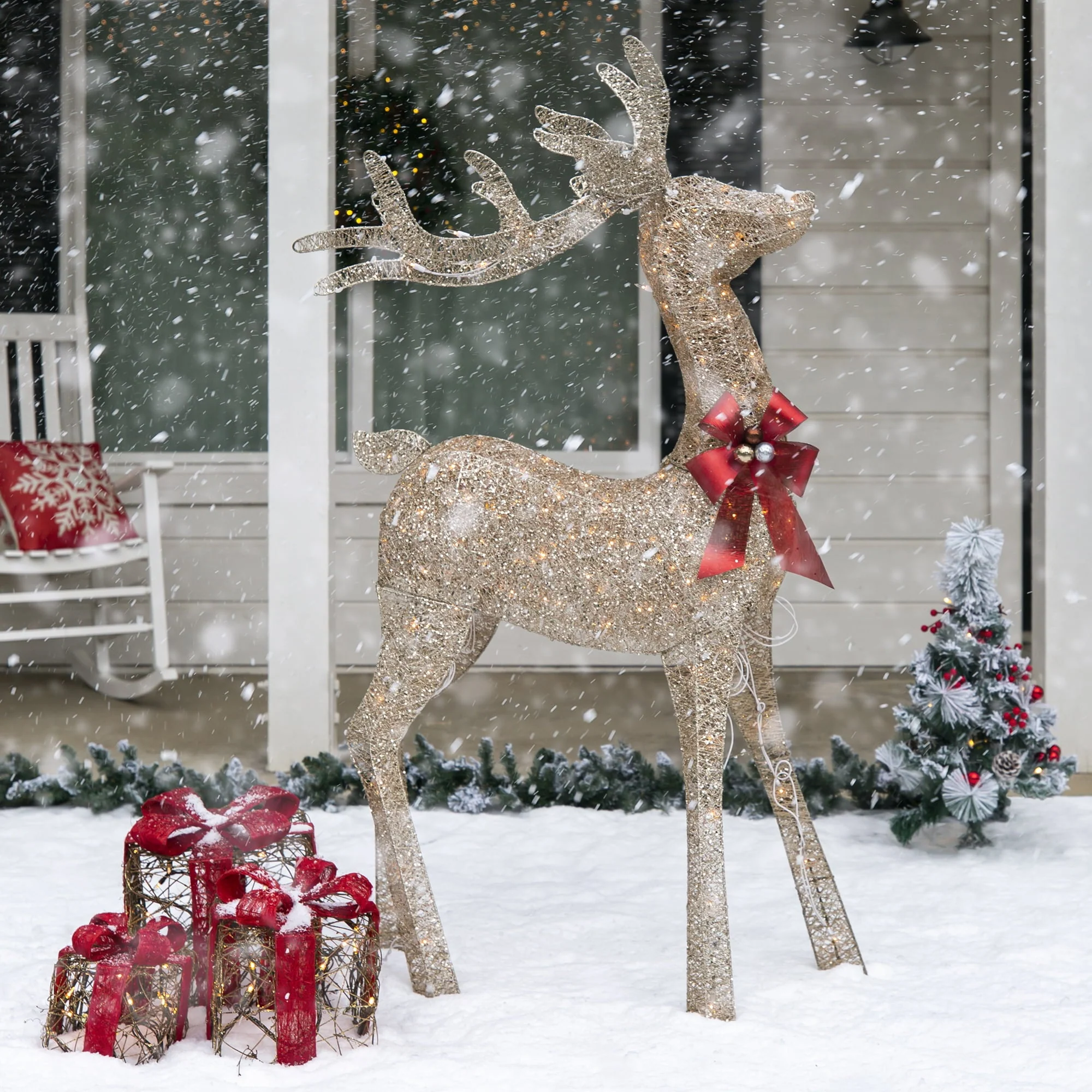 Best Choice Products 5ft Pre-Lit Reindeer Yard Christmas Decoration, Gold Holiday Deer w/ 150 Lights, Stakes, Zip Ties - Image 2