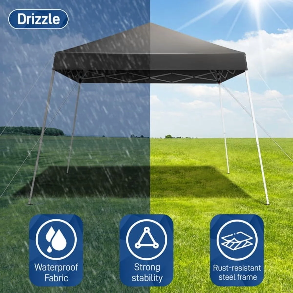 8x8ft Pop Up Canopy Tent, Outdoor Tent Canopy Foldable Portable Canopies for Camping, Patio, Easy Up Gazebo Canopy with Carry Bag Slant Legs, Dark Grey - Image 7
