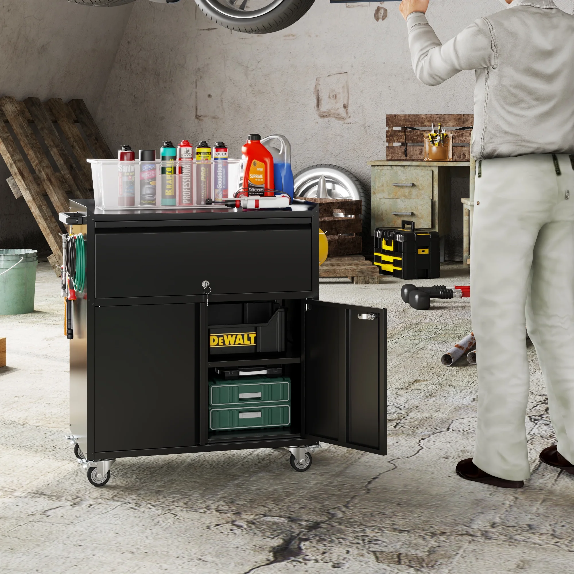 Gaeanet Rolling Tool Storage Cabinet with 5 Adjustable Shelves and Pegboard,Metal Garage Storage Cabinet with Wheels for Garage Home Office Utility Room,71" H-32" W-16" D,Required Assembly, Black - Image 127