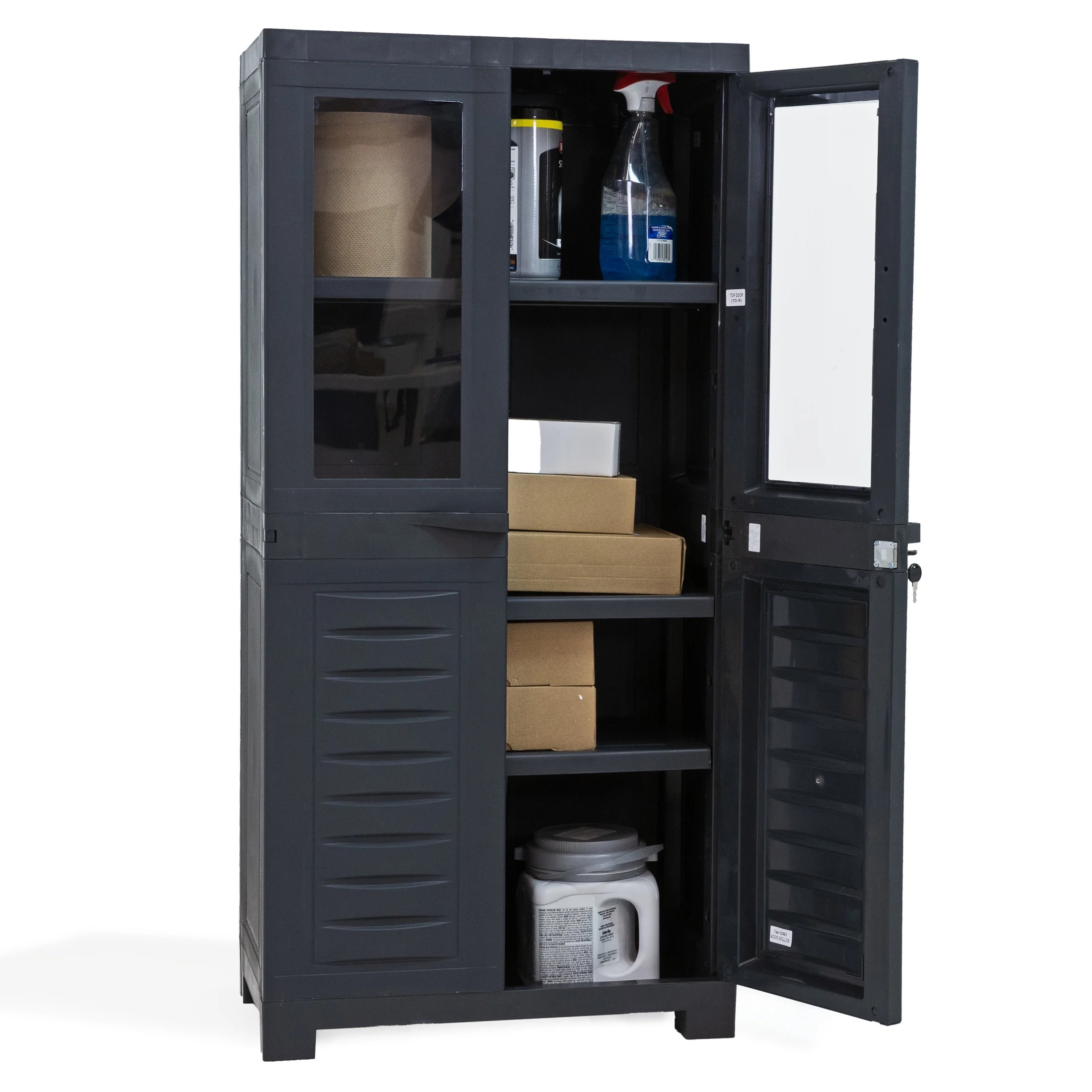 Sunnydaze Lockable Adjustable 48.75" Plastic 3-Shelf Freestanding Garage Storage Cabinet, Charcoal - Image 6
