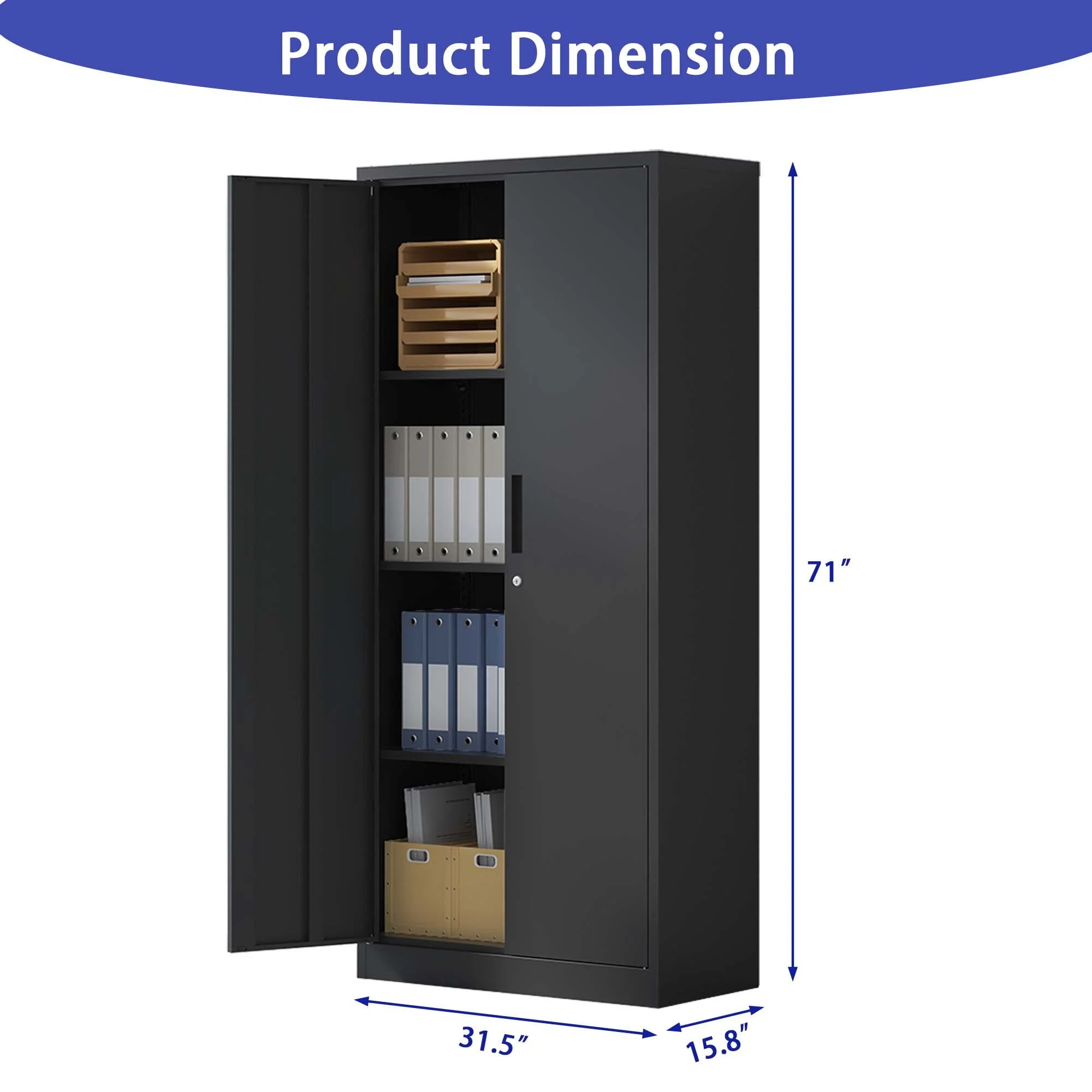 DUOSONG 71"H Metal Garage Storage Cabinet, Black Tool Steel Locking Cabinet With Doors And 3 Shelves, Tall Cabinets For Garage Storage Systems Lockable File Cabinet For Home Office, Classroom/Pantry - Image 10