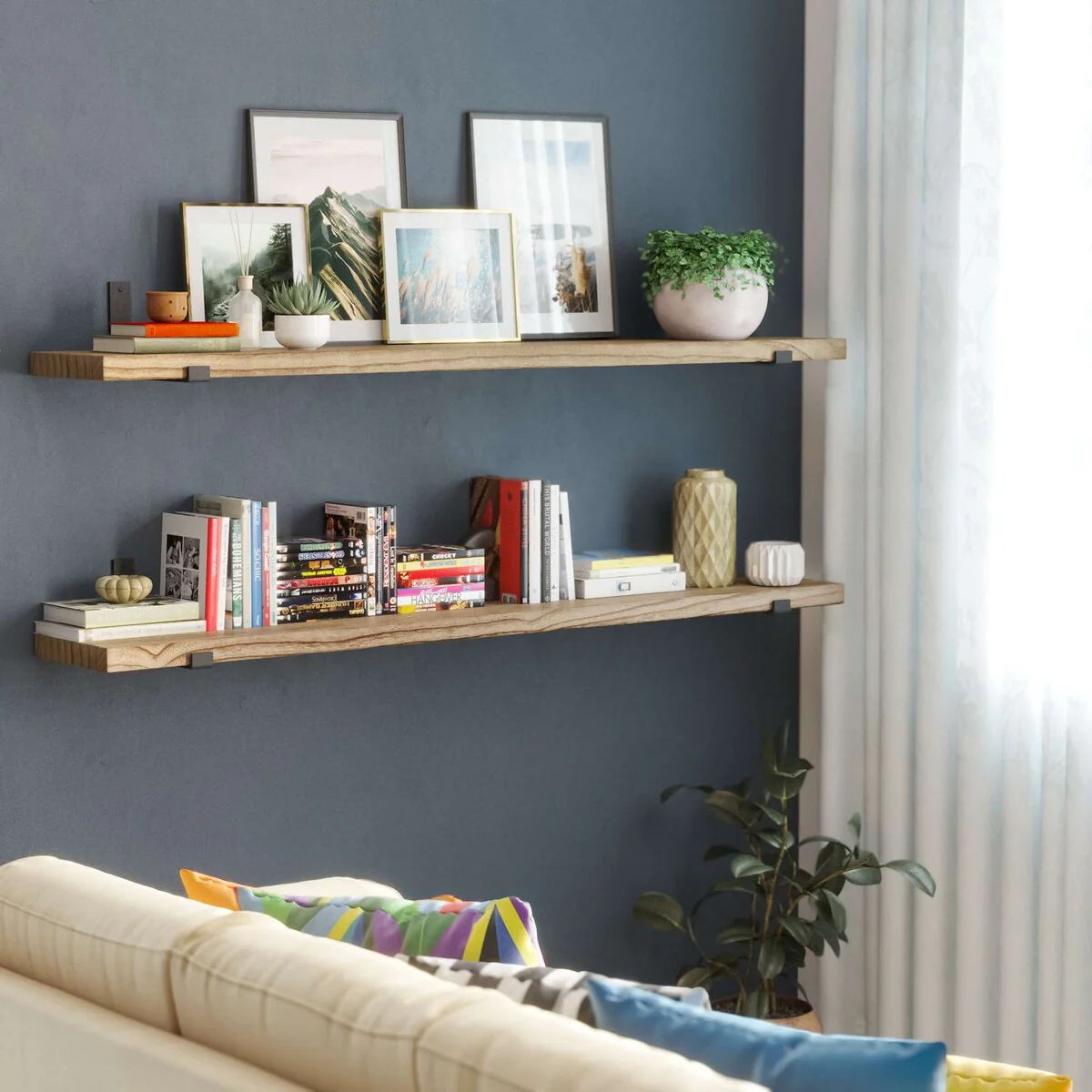 60 Inch Floating Wall Shelf, 9.25" Deep Wall Mounted Storage Shelf for Living Room, Bedroom and Home Decor - Image 2
