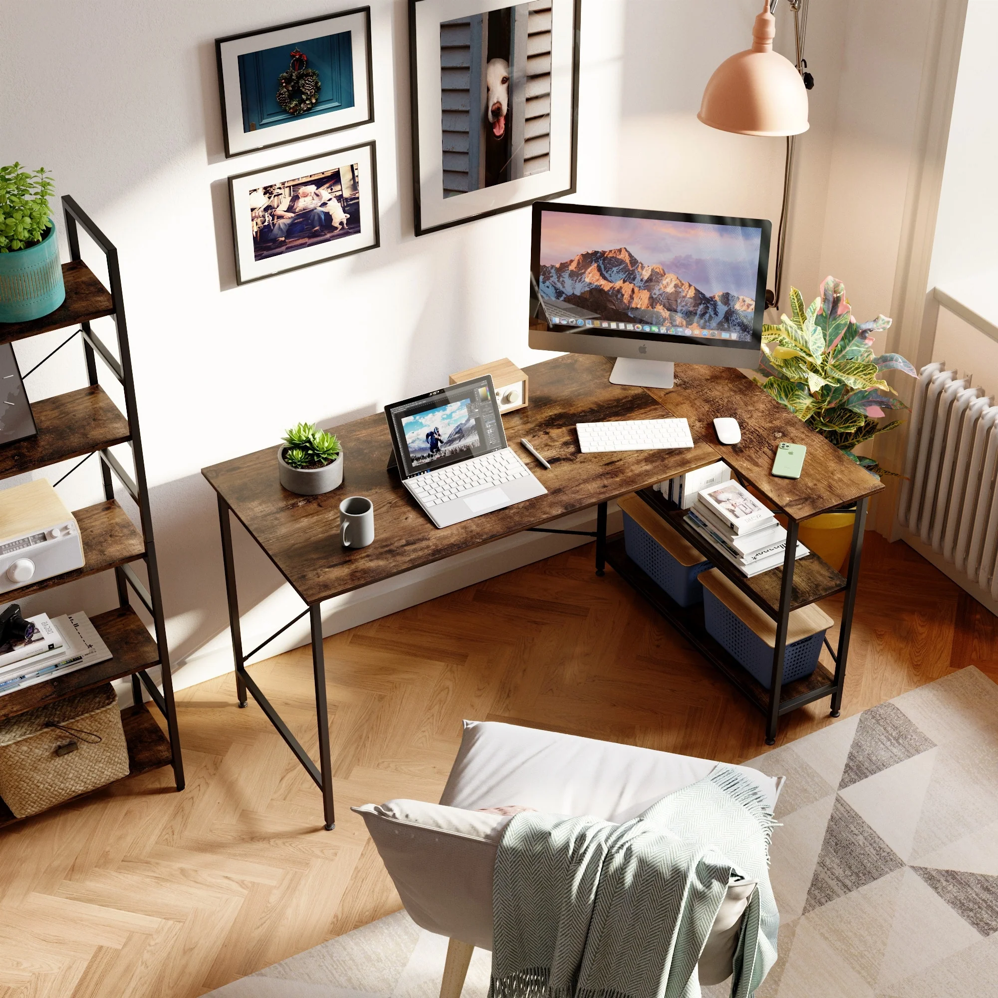 Small L Shaped Computer Desk with Storage Shelves, Compact Corner Workstation for Home Office and Study - Image 114