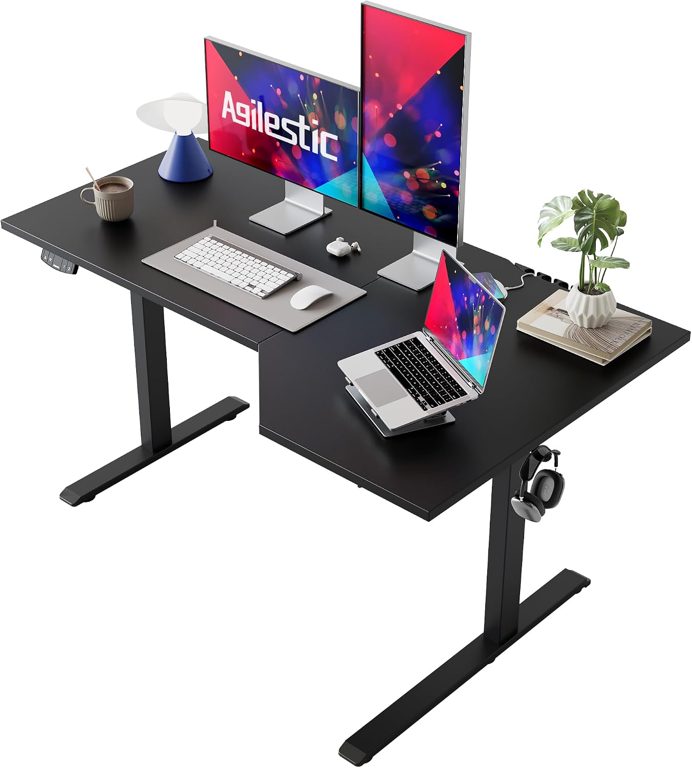 55 x 32 Inch Corner L Shaped Electric Standing Desk, Rustic Brown - Image 9