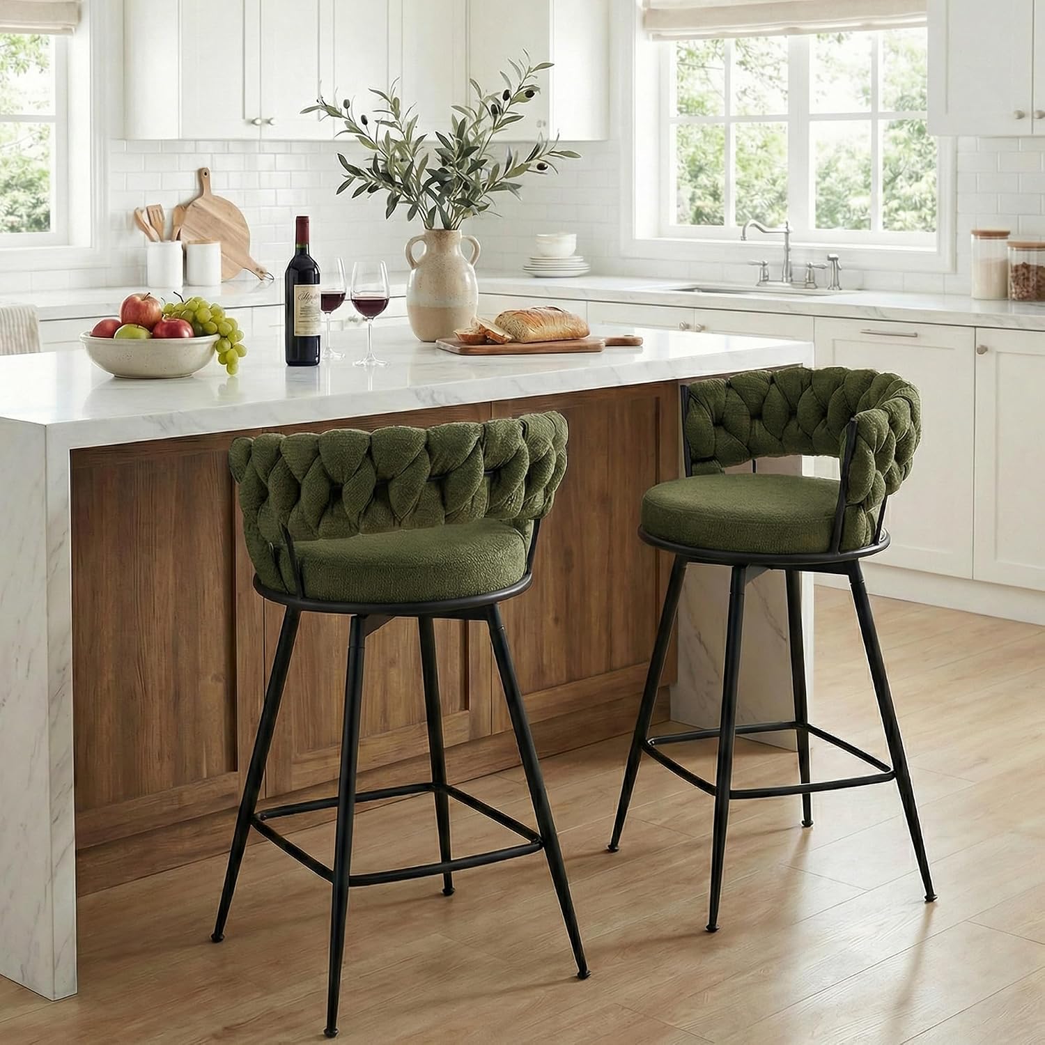 Bar Stools Set of 2 Upholstered Kitchen Counter Height Barstool Grey - Image 19